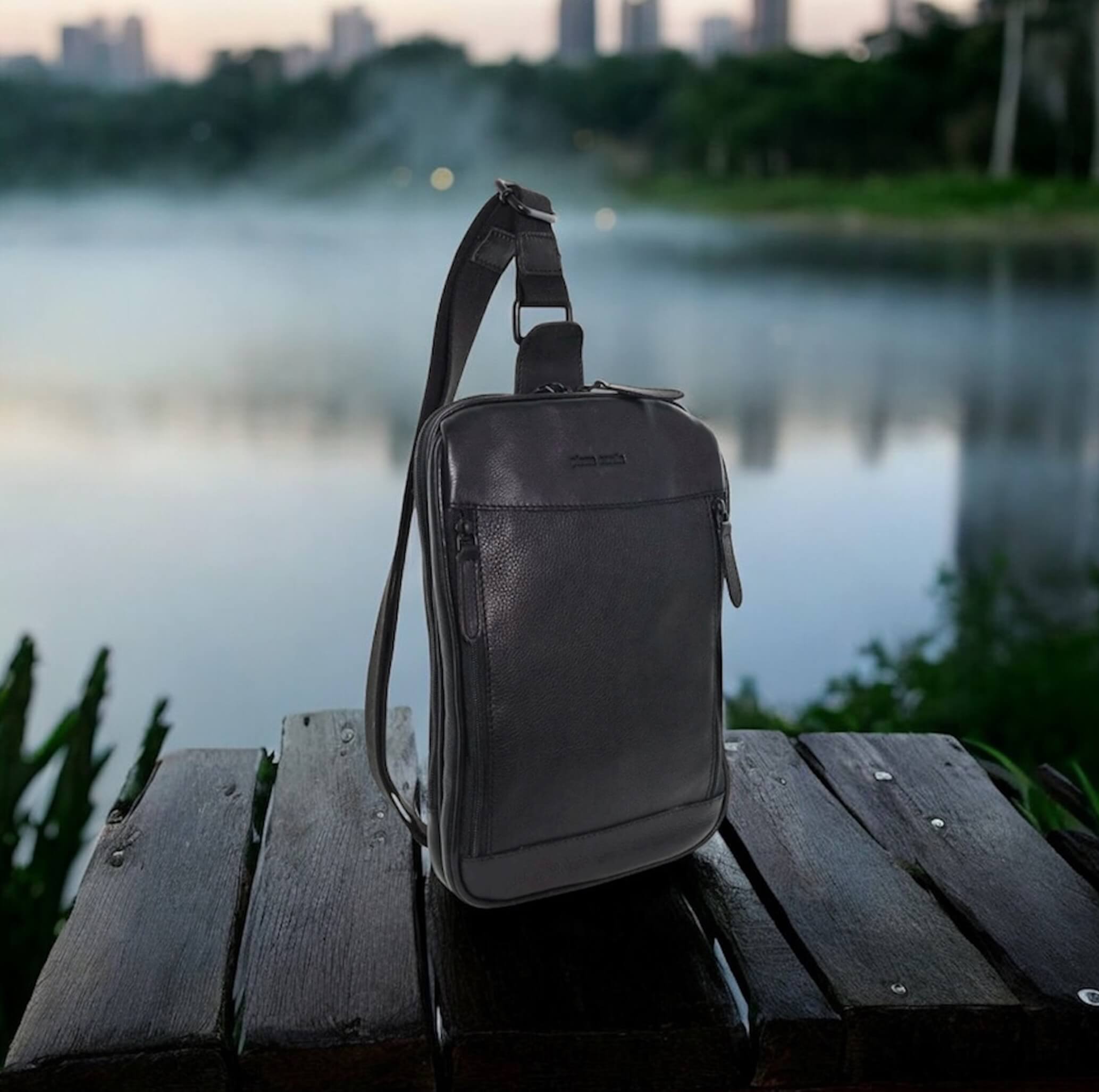 Pierre Cardin Men’s Leather Crossbody-Sling Bag in Black