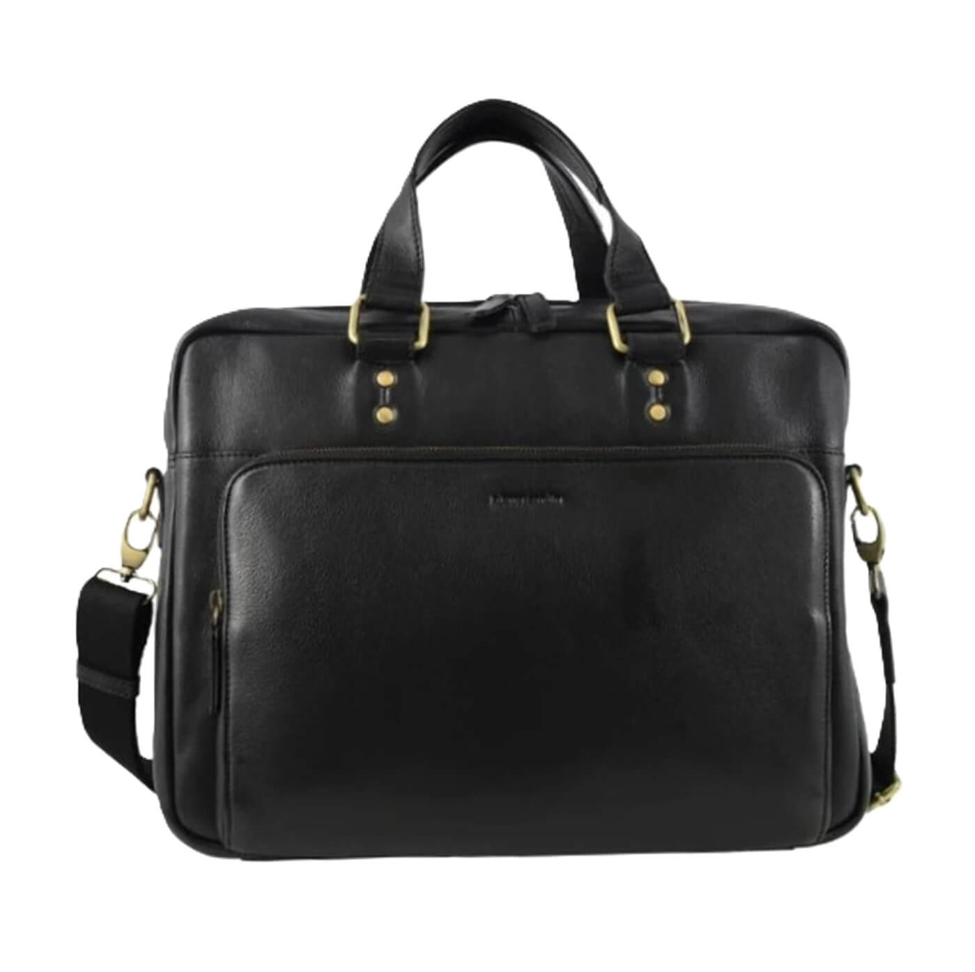 Pierre Cardin Mens Rustic Leather Business-Laptop Bag in Black