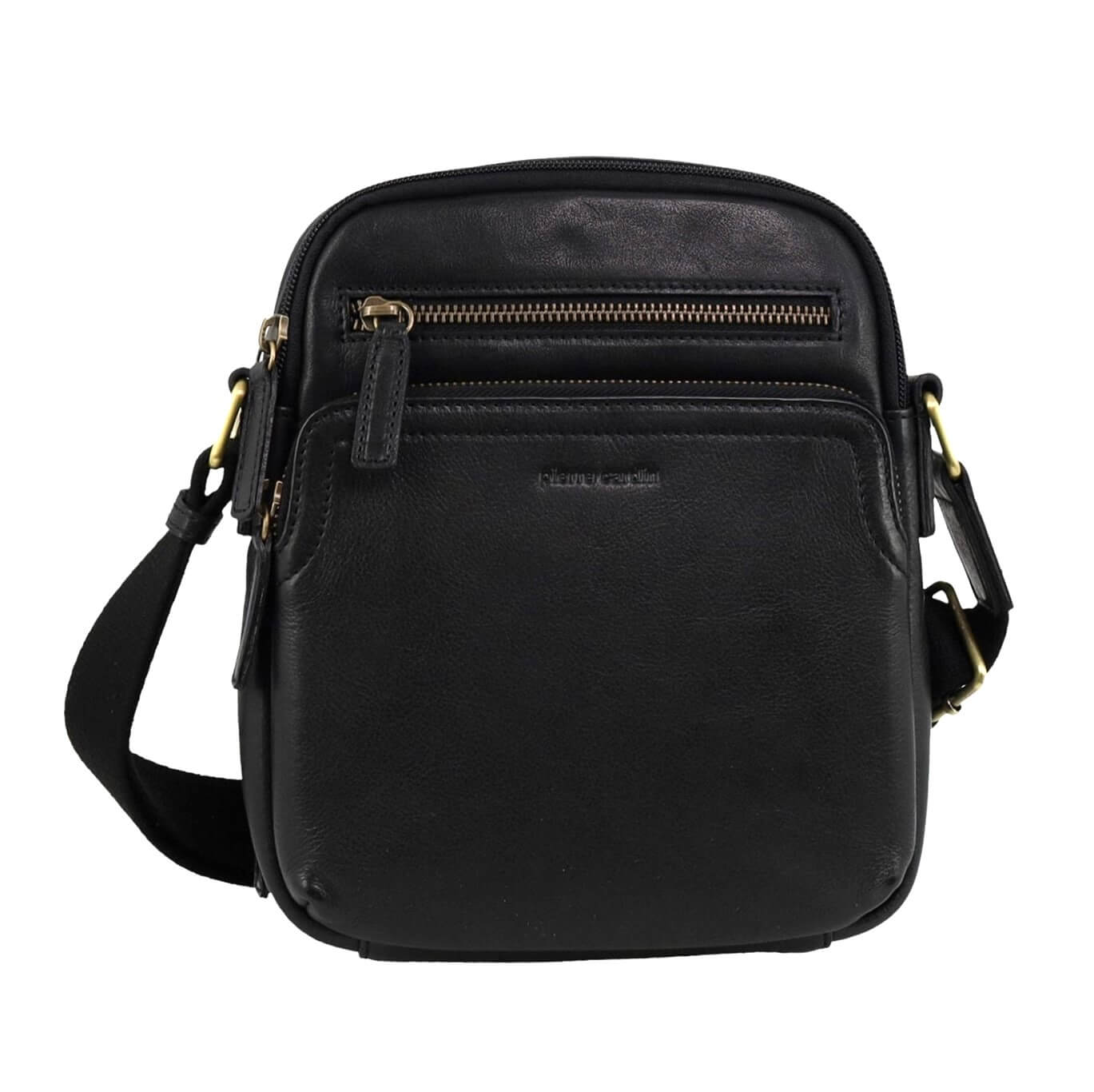 Pierre Cardin Men’s Leather Compact Crossbody Bag – Black