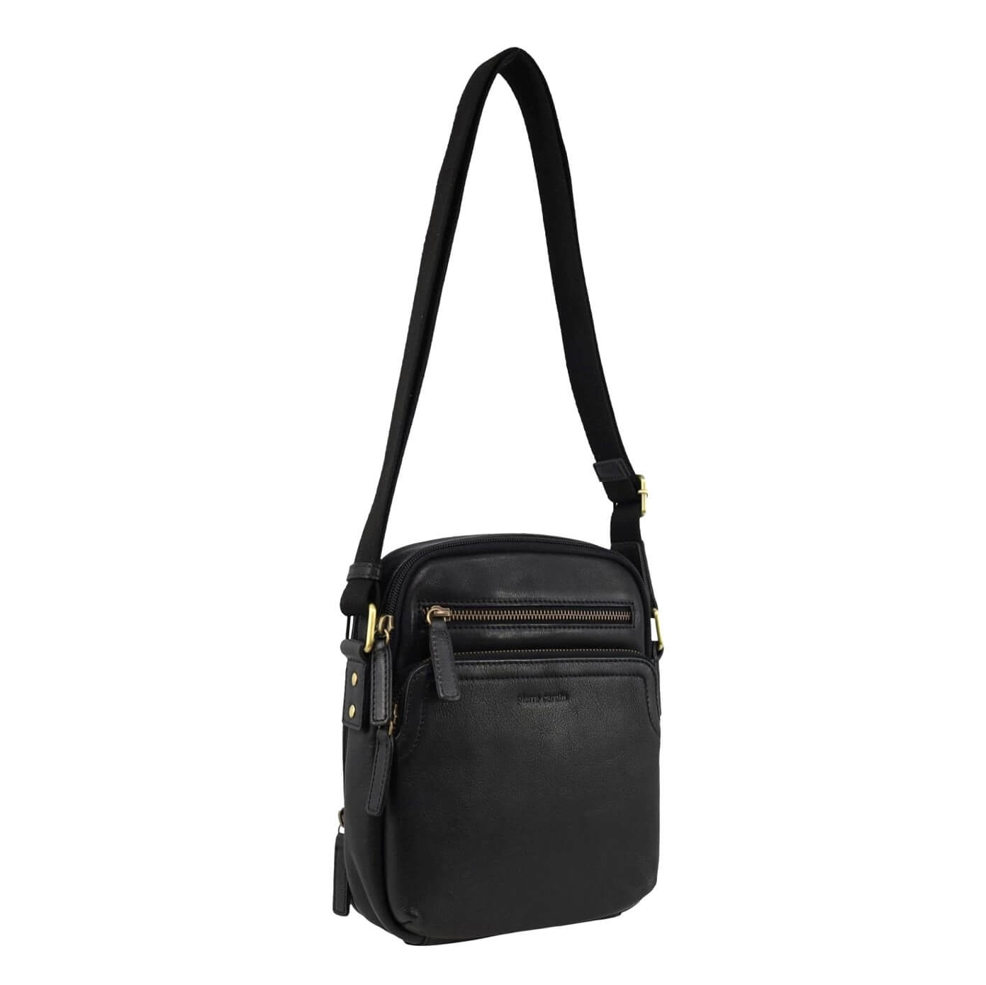 Pierre Cardin Men’s Leather Compact Crossbody Bag – Black