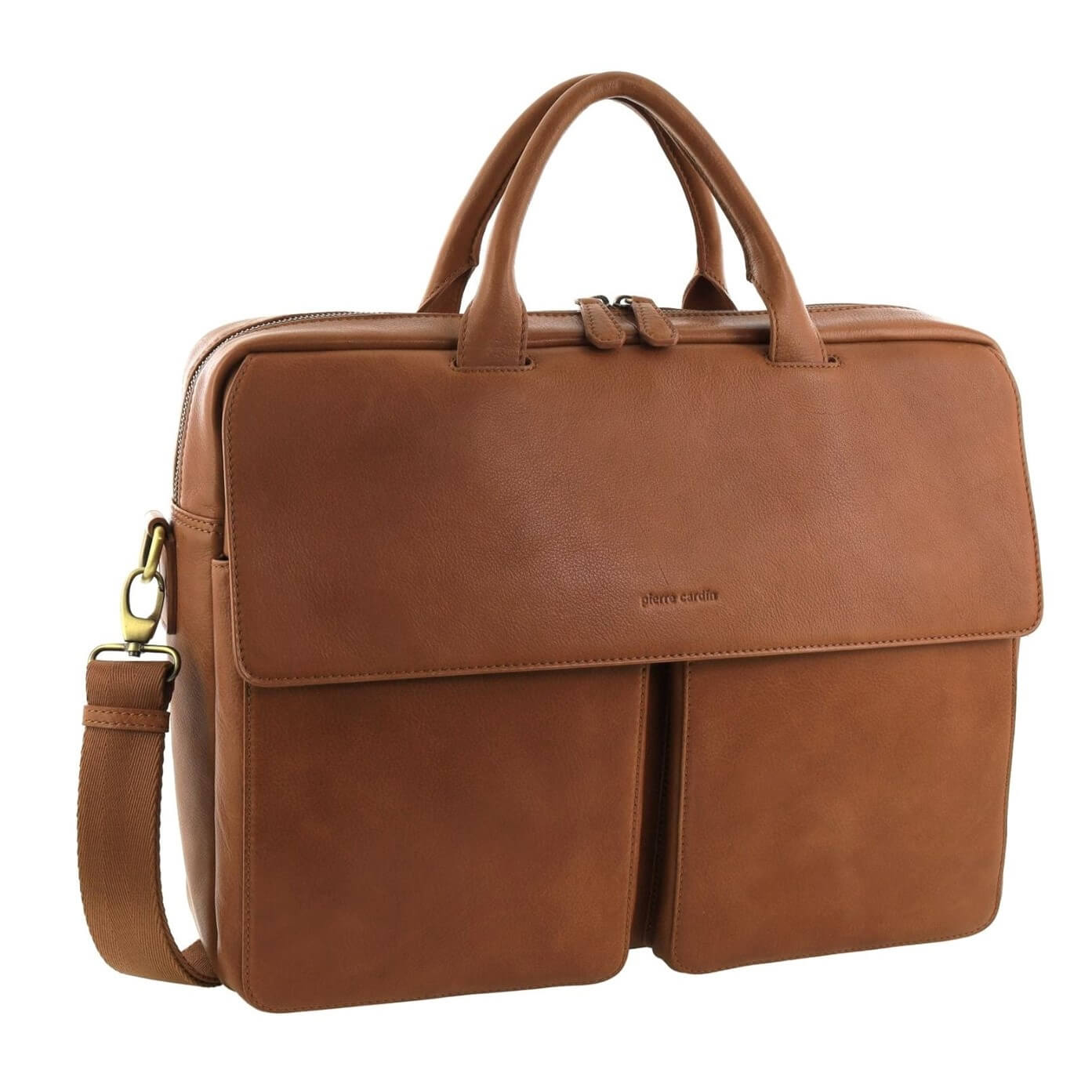Pierre Cardin Men’s Leather Messenger-Laptop Bag in Cognac
