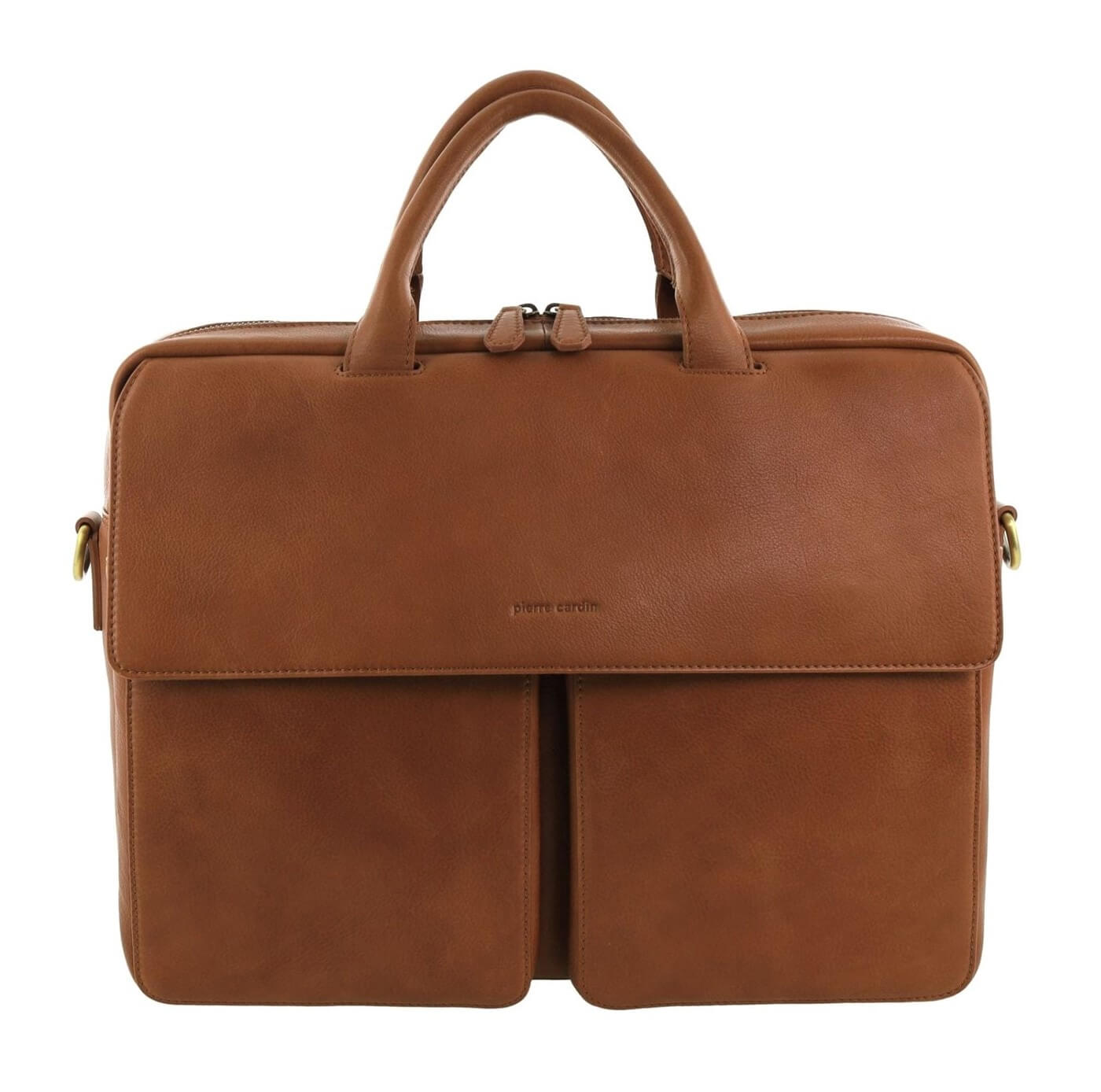 Pierre Cardin Men’s Leather Messenger-Laptop Bag in Cognac