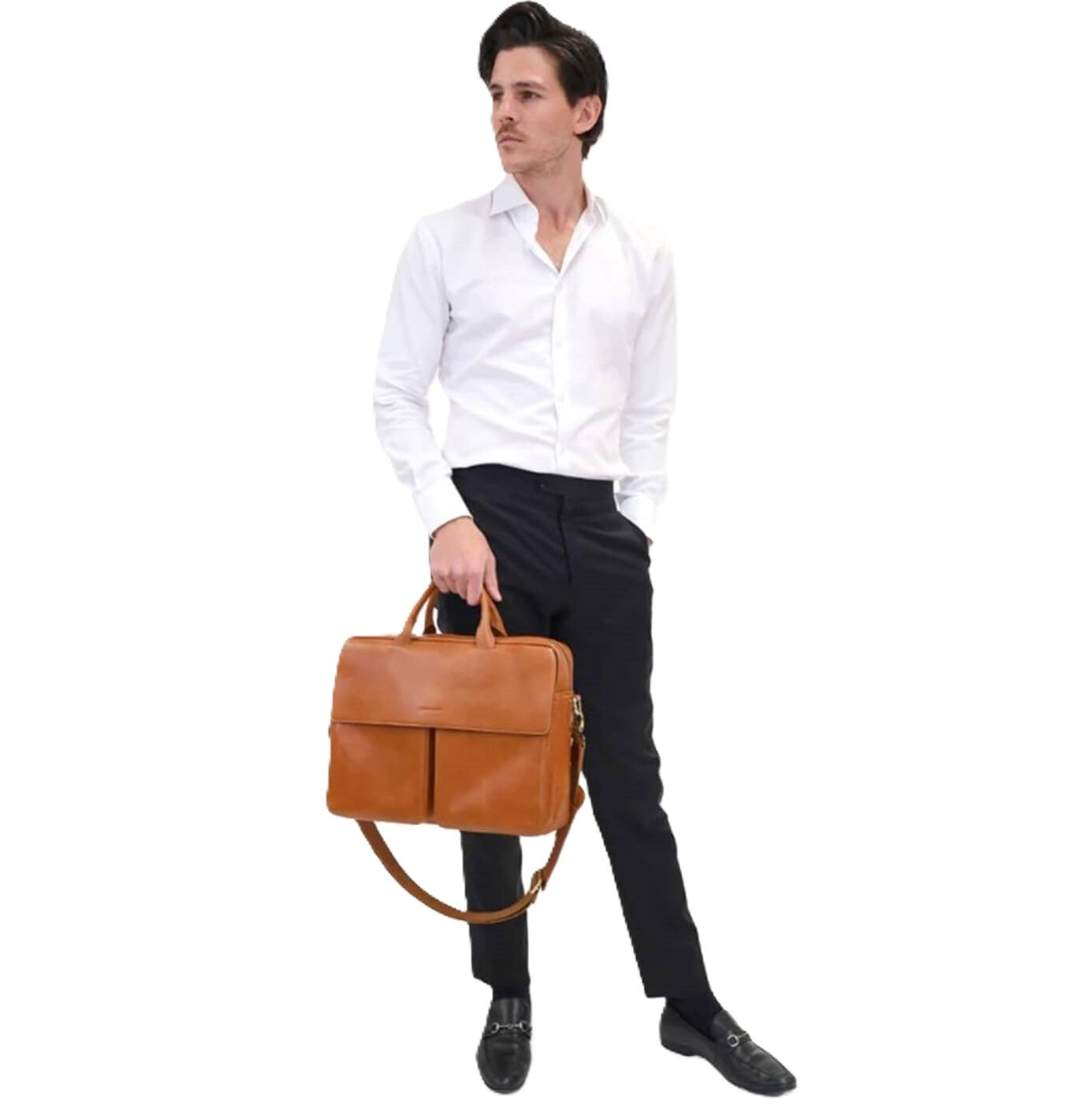 Pierre Cardin Men’s Leather Messenger-Laptop Bag in Cognac