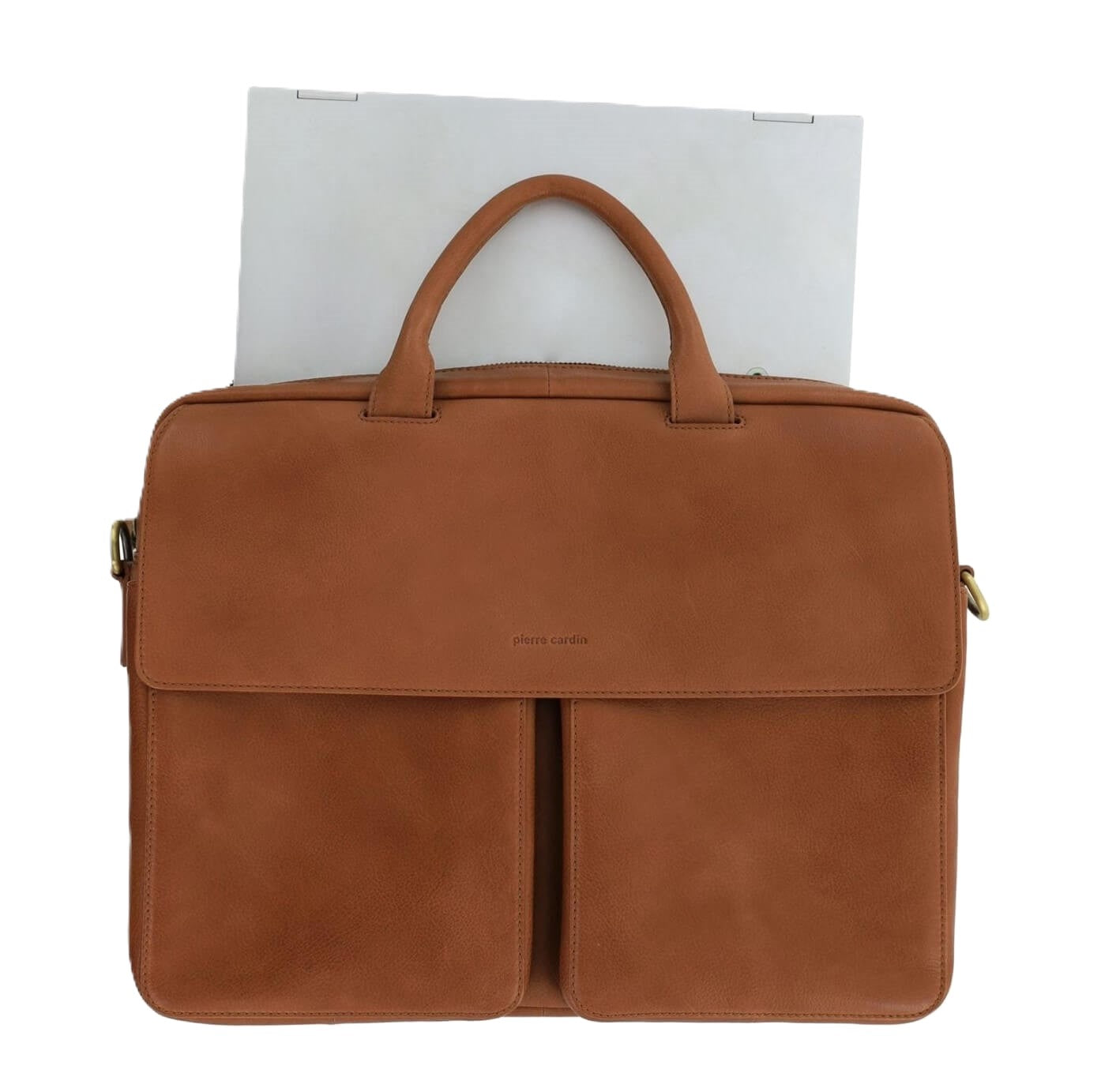 Pierre Cardin Men’s Leather Messenger-Laptop Bag in Cognac