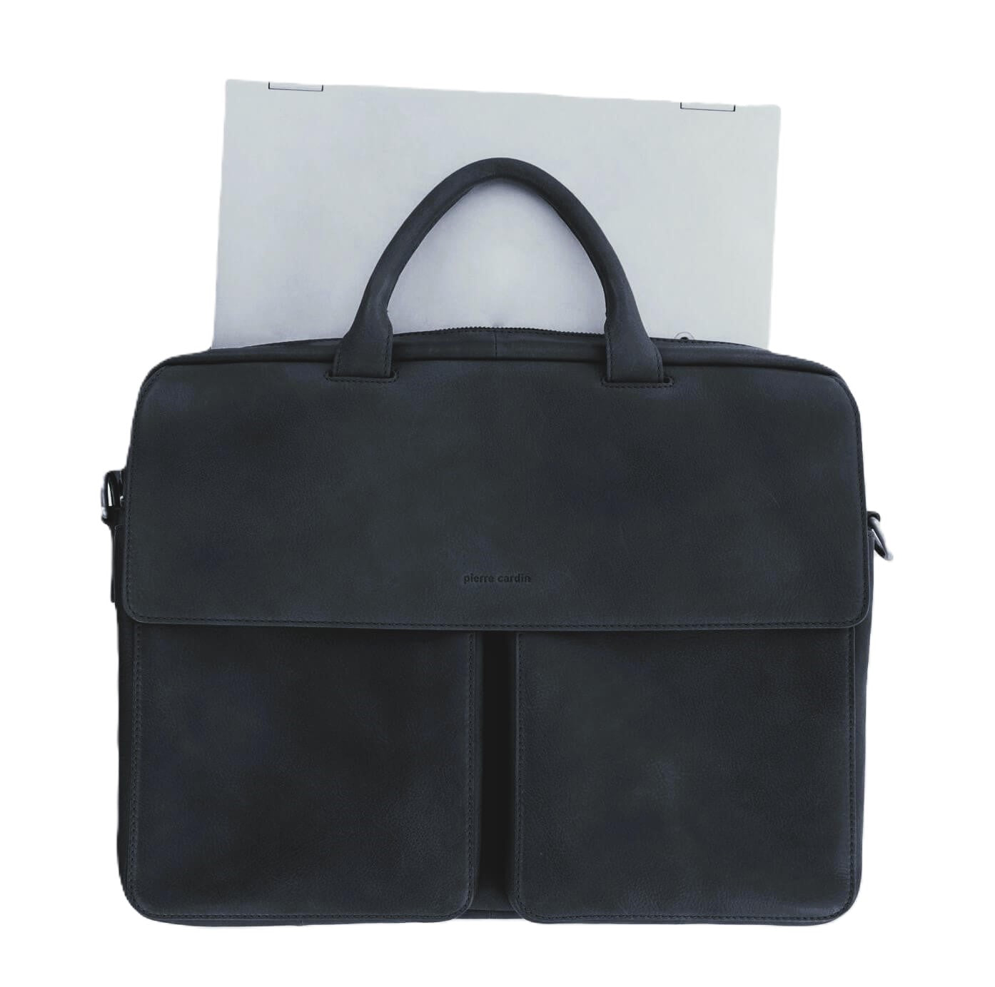 Pierre Cardin Men’s Leather Messenger-Laptop Bag in Black