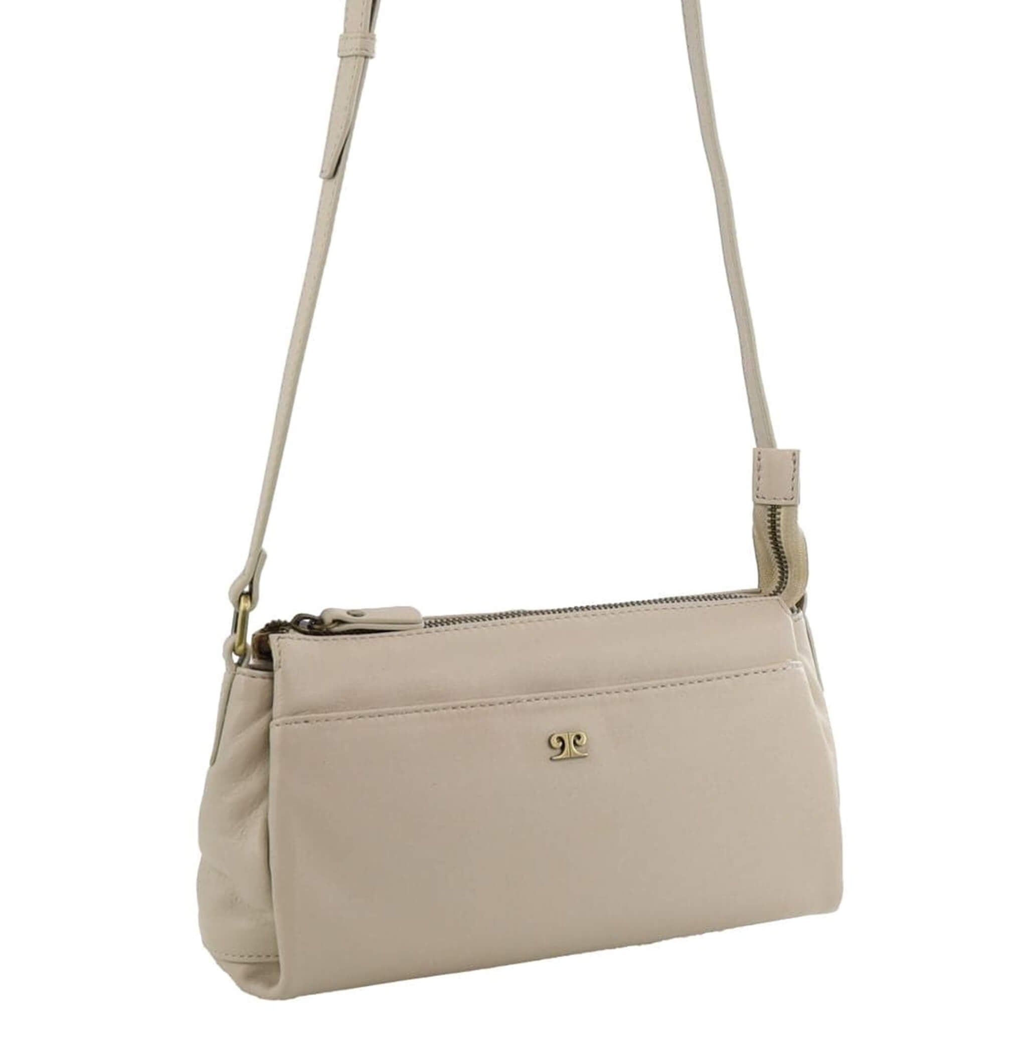 Pierre Cardin Ladies Leather Durable Crossbody Bag in Bone