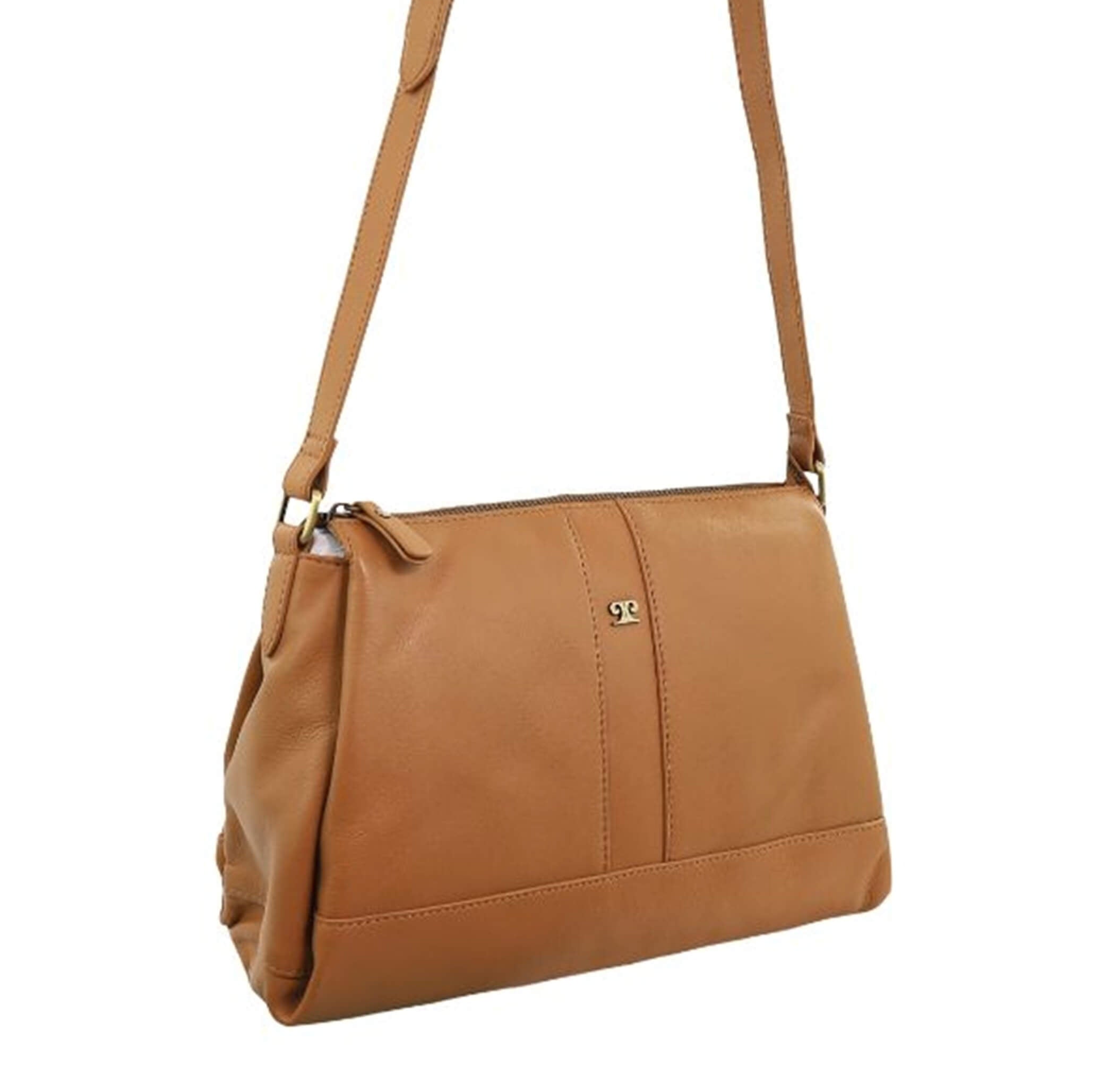 Pierre Cardin Ladies Leather Crescent Crossbody Bag in Almond