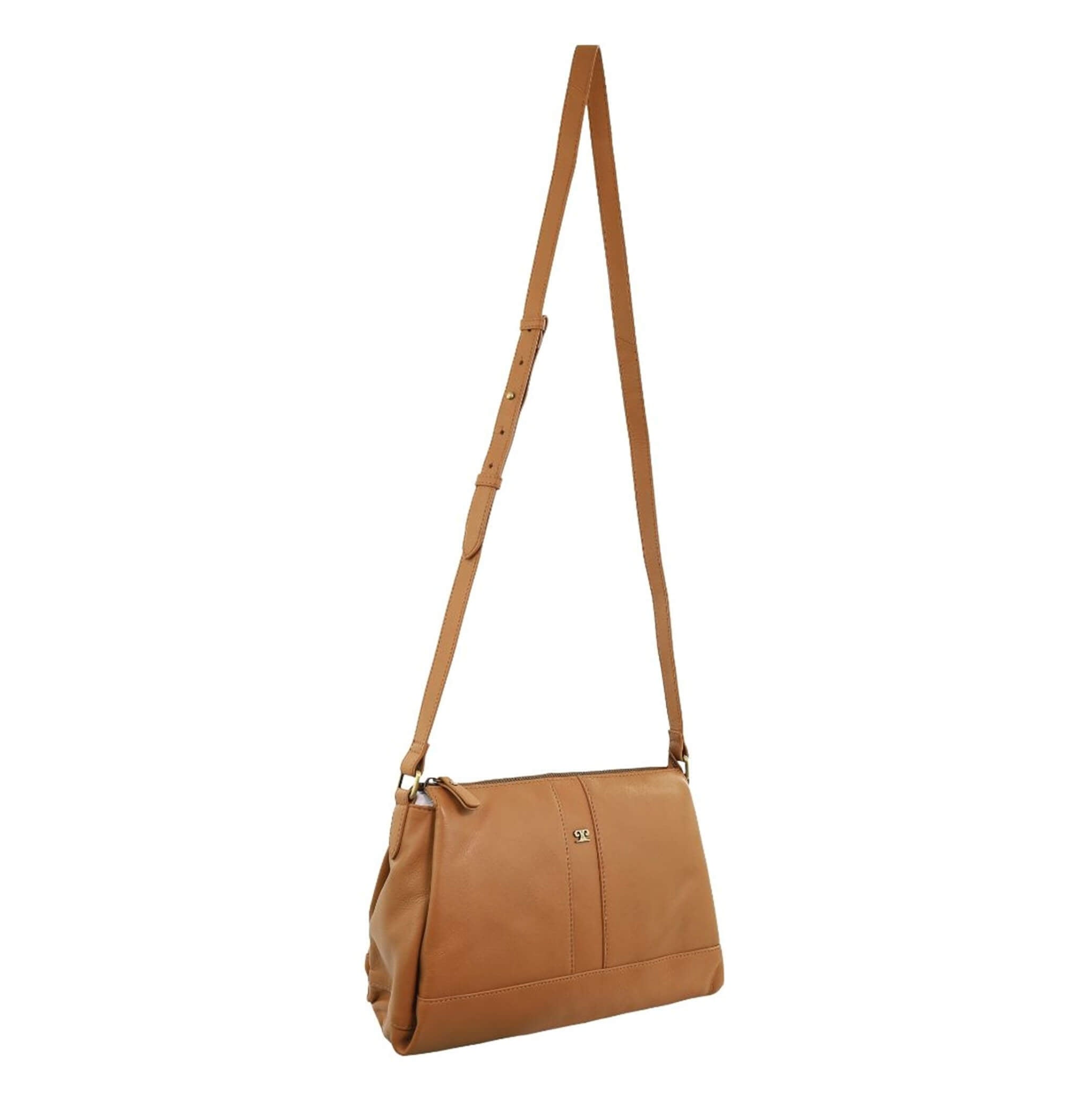 Pierre Cardin Ladies Leather Crescent Crossbody Bag in Almond