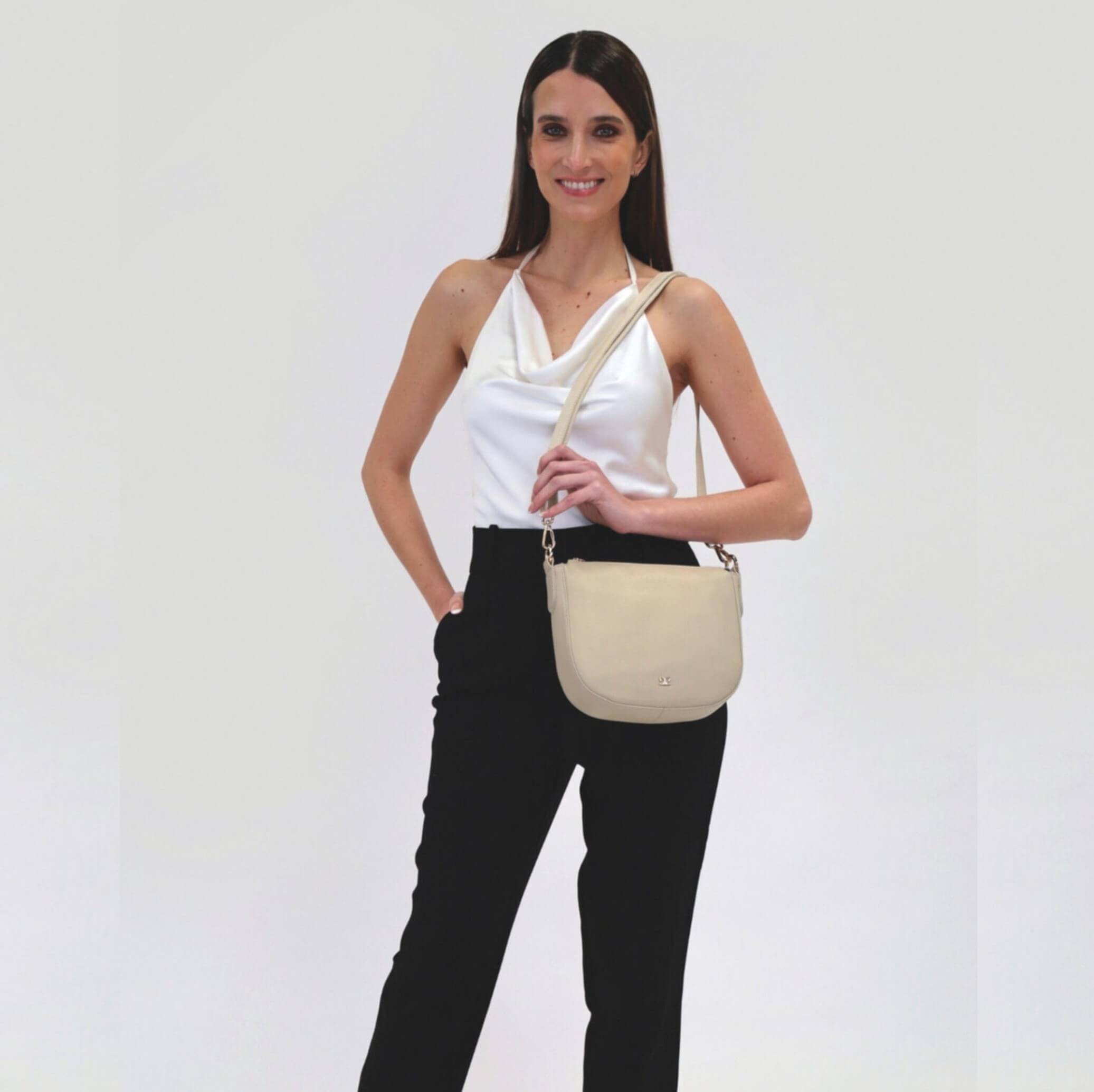 Pierre Cardin Ladies Leather Elegant Crossbody Bag in Bone