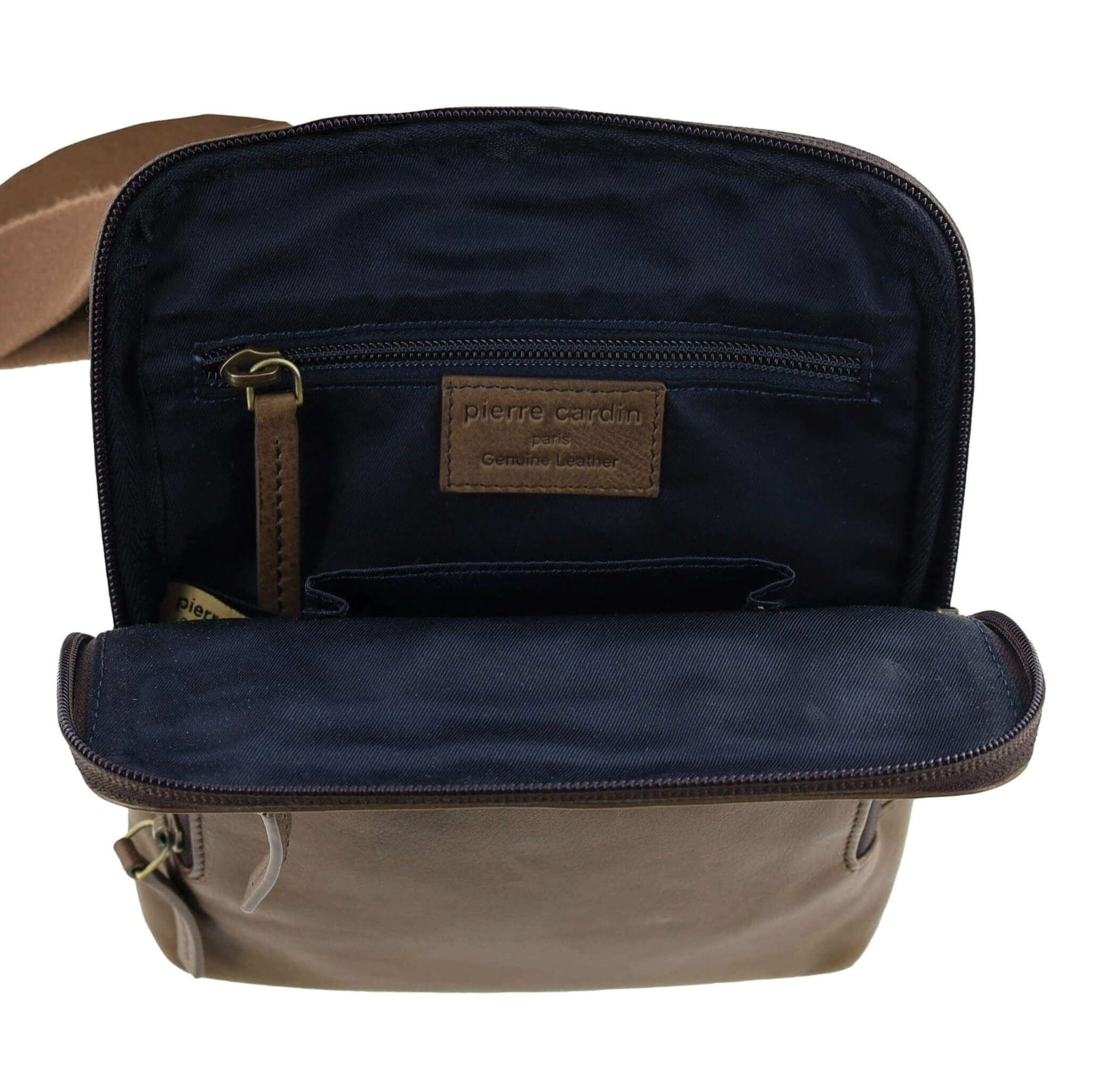 Pierre Cardin Mens Leather Casual Crossbody Bag in Oak