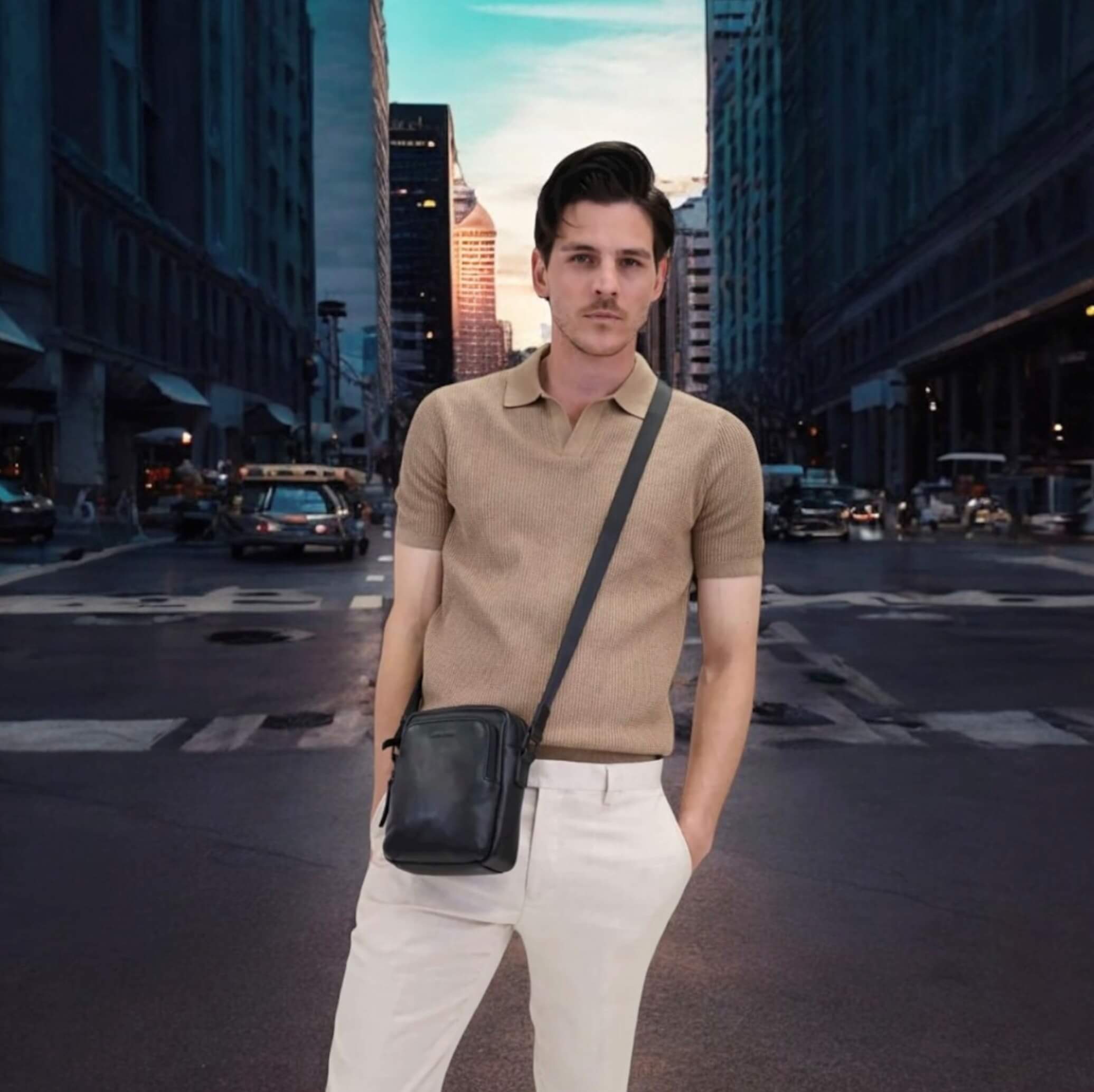 Pierre Cardin Men’s Genuine Leather Classic Crossbody Bag in Black