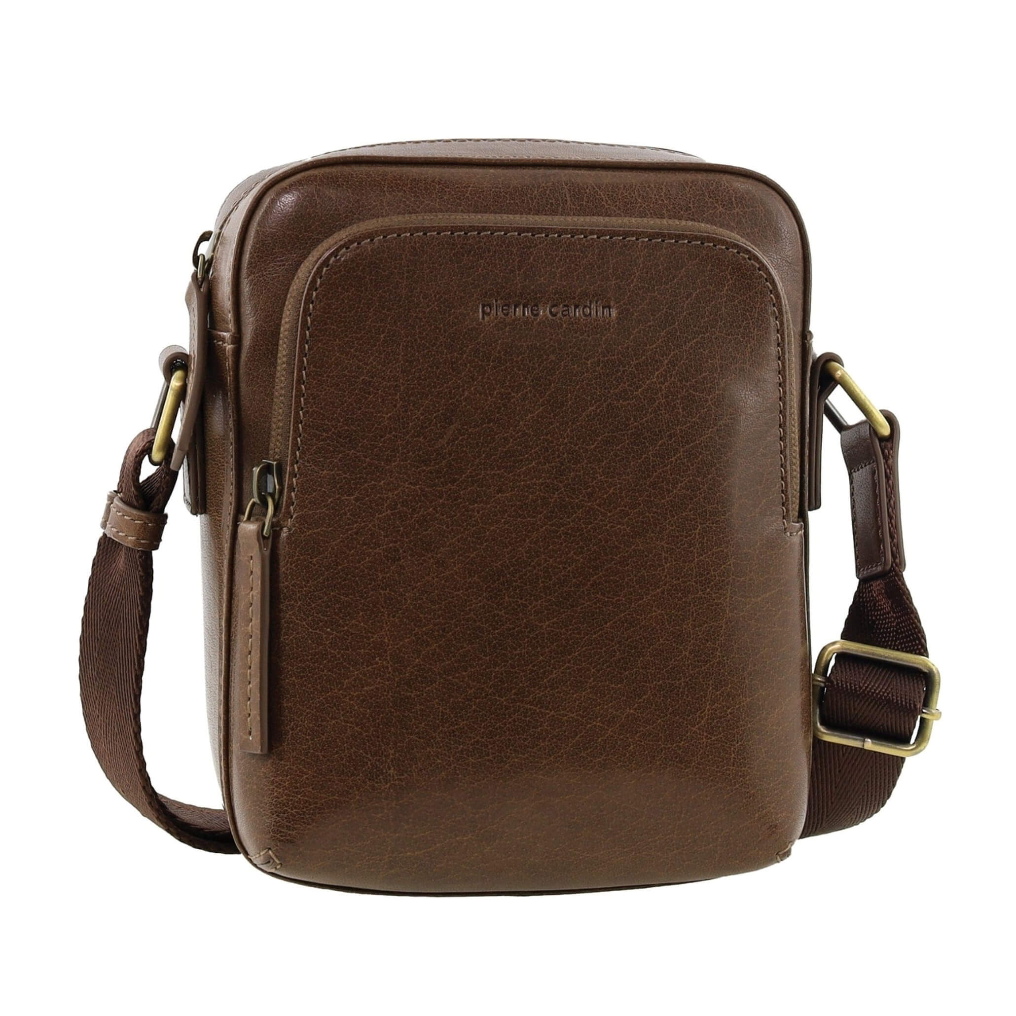 Pierre Cardin Mens Genuine Leather Classic Crossbody Bag in Oak