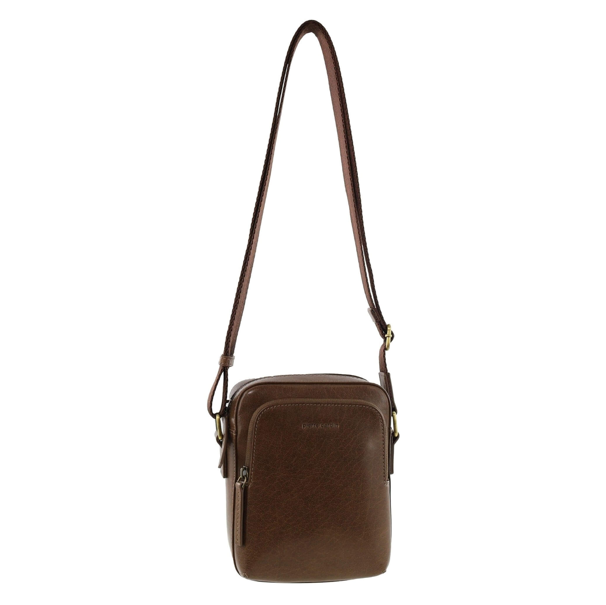 Pierre Cardin Mens Genuine Leather Classic Crossbody Bag in Oak