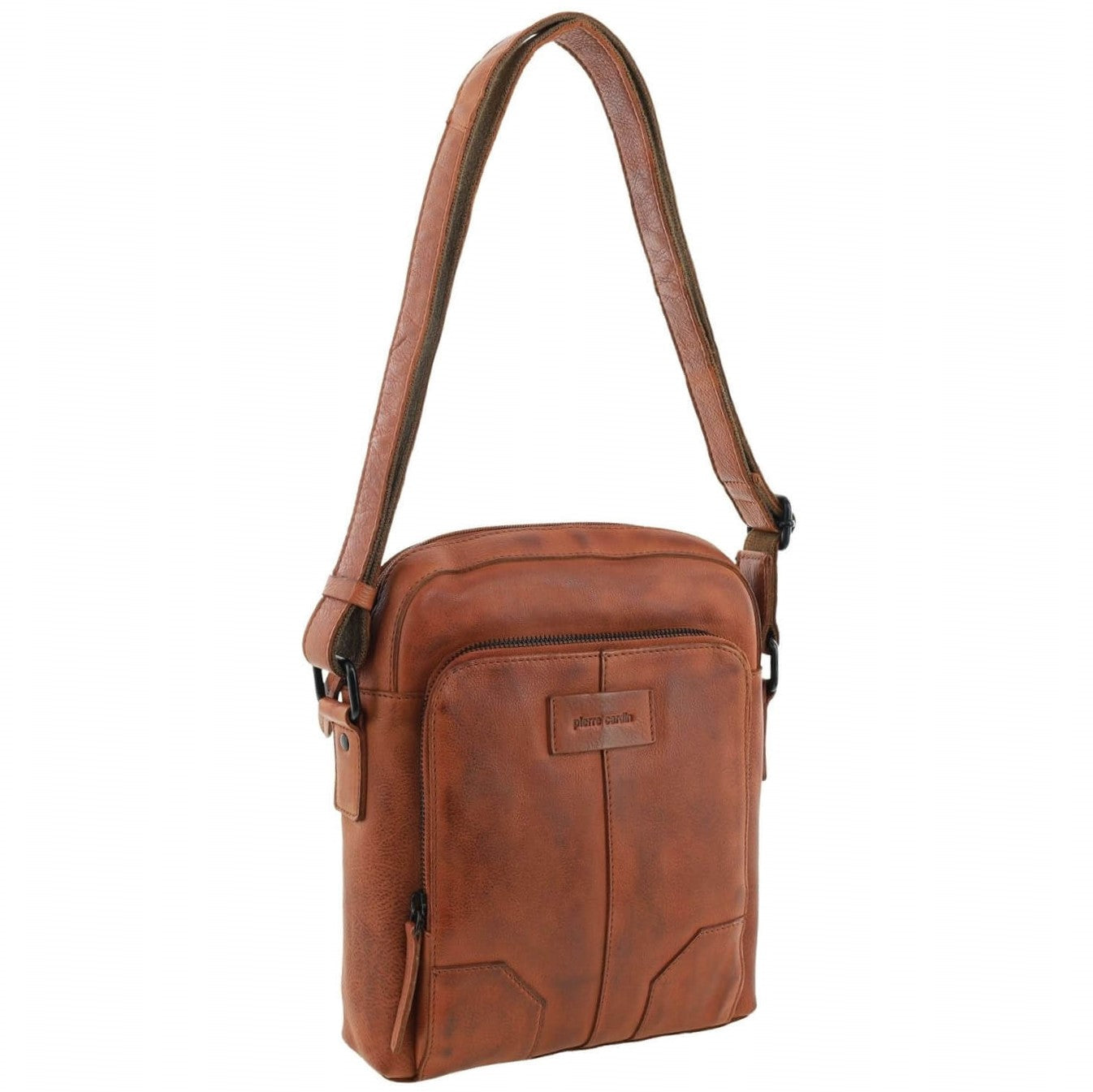Pierre Cardin Men’s Rustic Leather Crossbody Bag in Cognac
