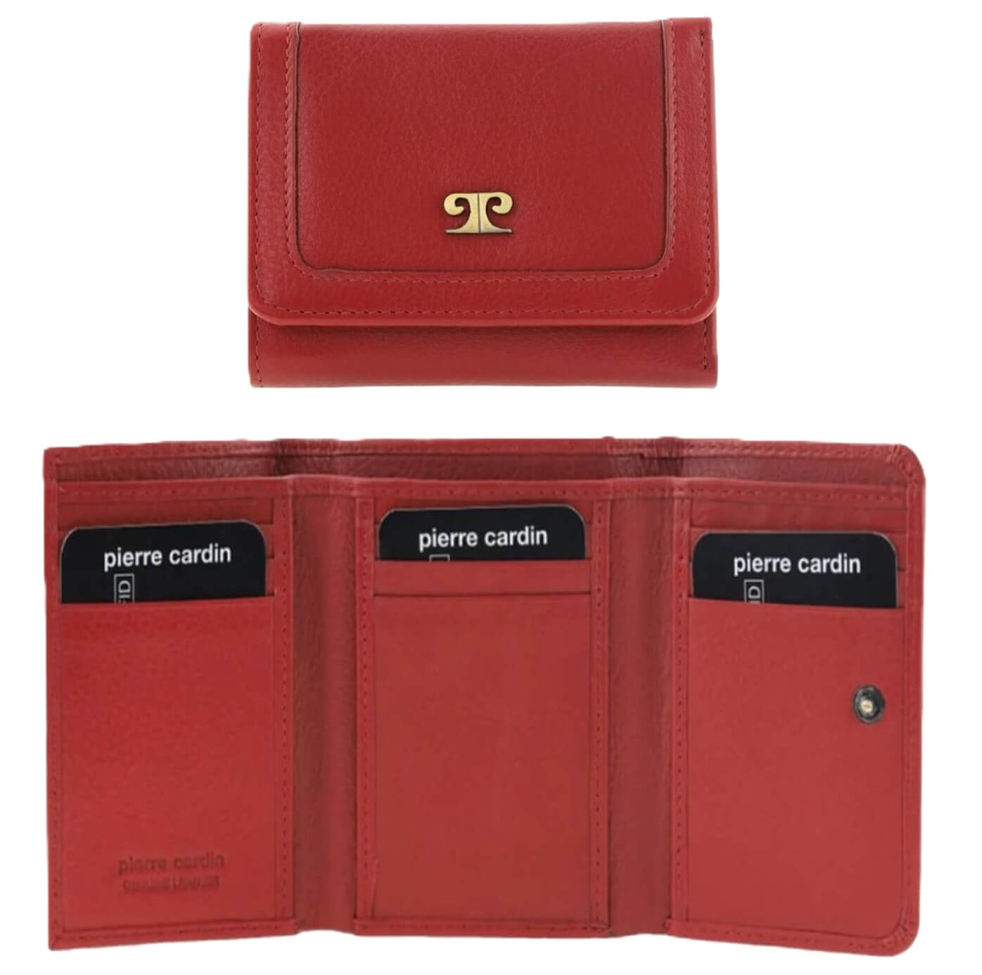 Pierre Cardin Ladies Leather Tri-fold Wallet in Red
