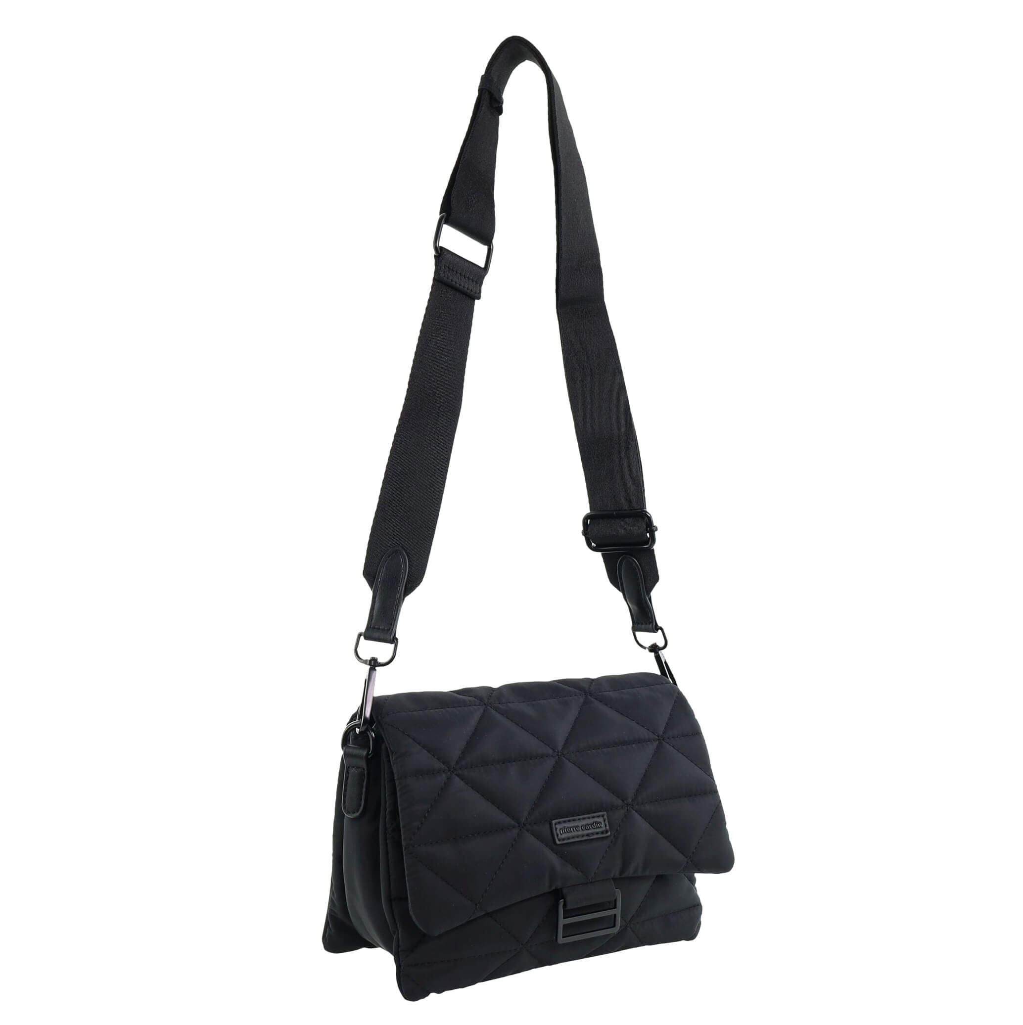 Pierre Cardin Ladies Nylon Quilted Crossbody Bag in Black