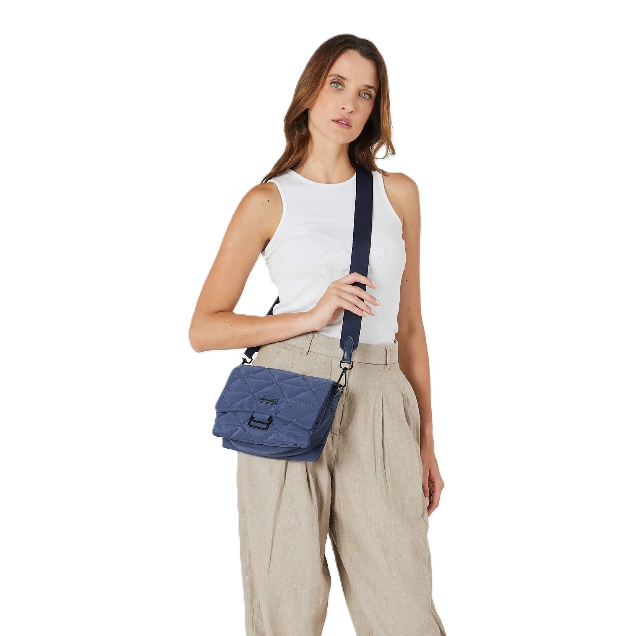 Pierre Cardin Ladies Nylon Quilted Crossbody Bag in Navy