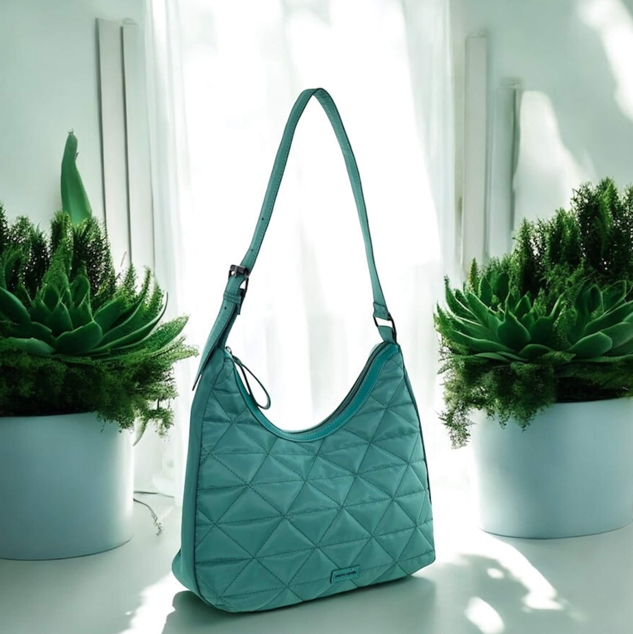 Pierre Cardin Ladies Nylon Quilted Hobo Bag in Green