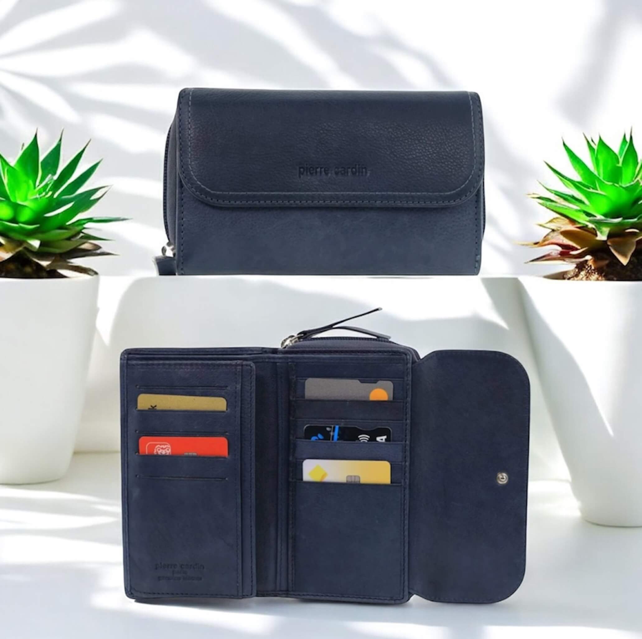 Pierre Cardin Ladies Tri-fold RFID Leather Wallet in Denum