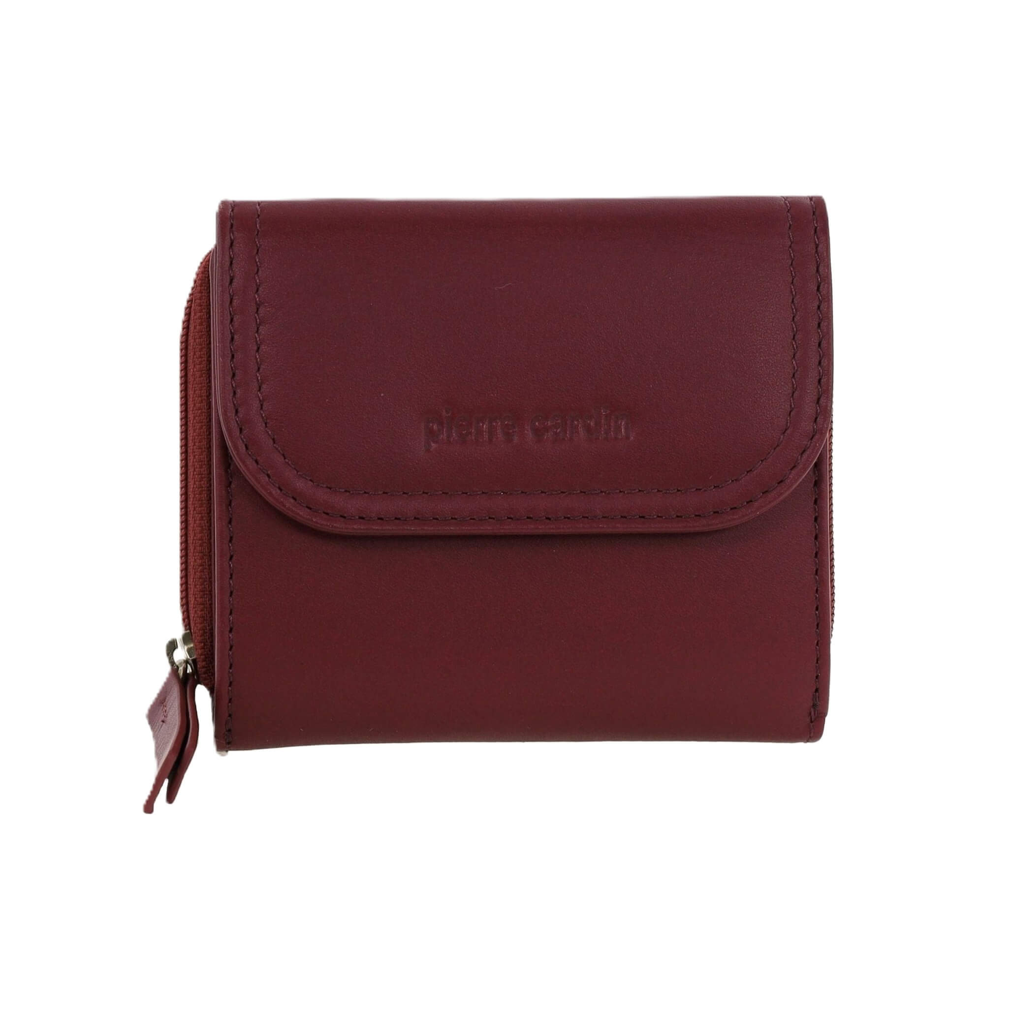 Pierre Cardin Ladies Tri-fold Tab Leather Wallet in Wine