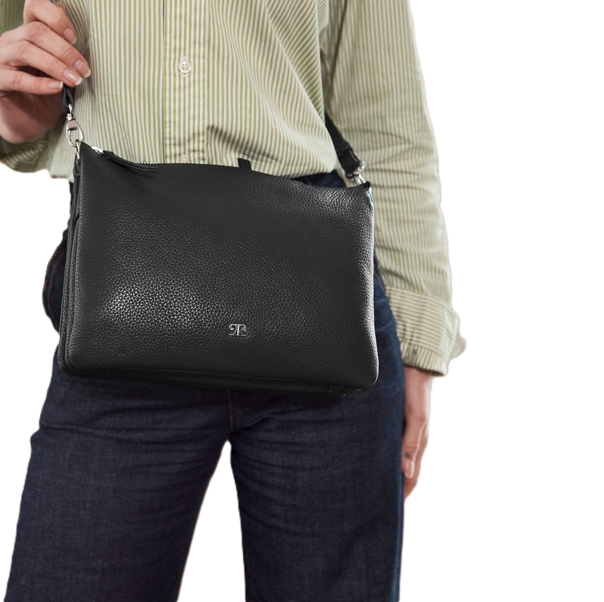 Pierre Cardin Ladies Leather Crossbody Bag in Black