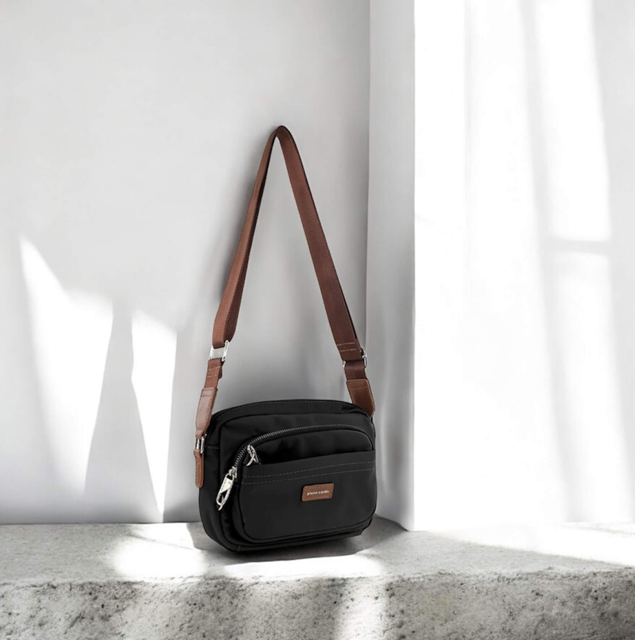 Pierre Cardin RFID Anti-Theft Nylon Crossbody Bag in Black