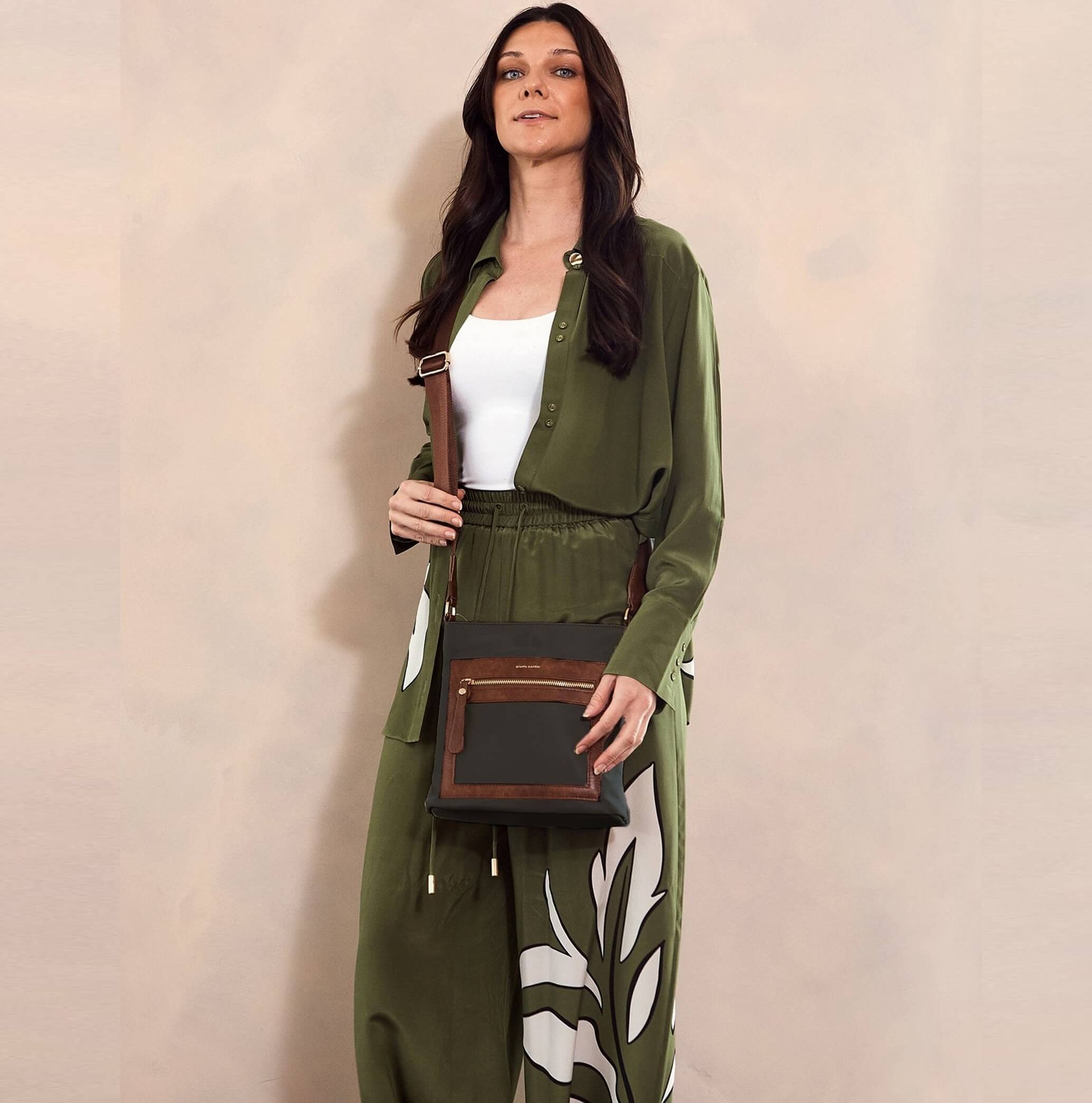 Pierre Cardin RFID Nylon Crossbody Bag In Black