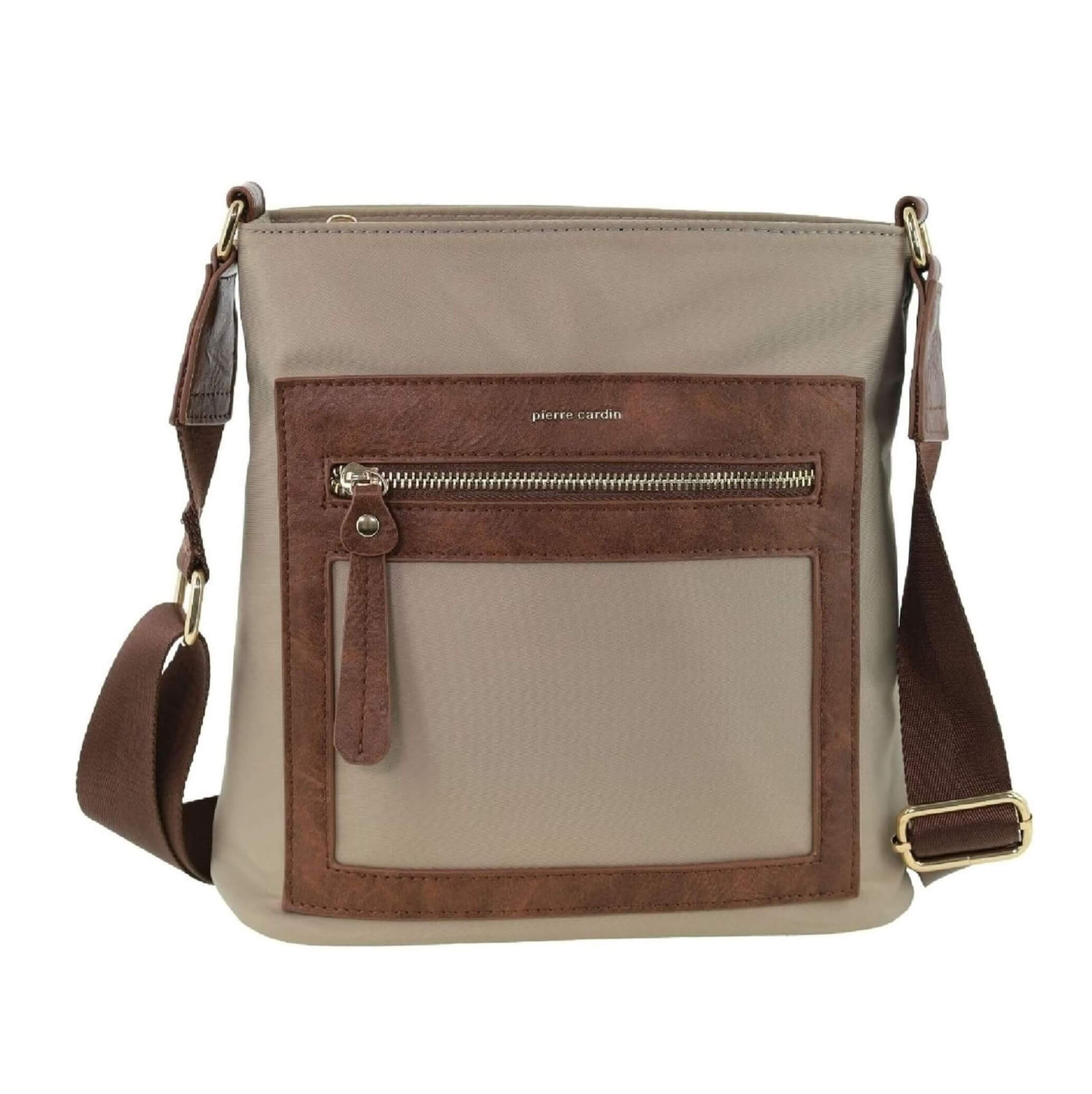 Pierre Cardin RFID Nylon Crossbody Bag In Camel