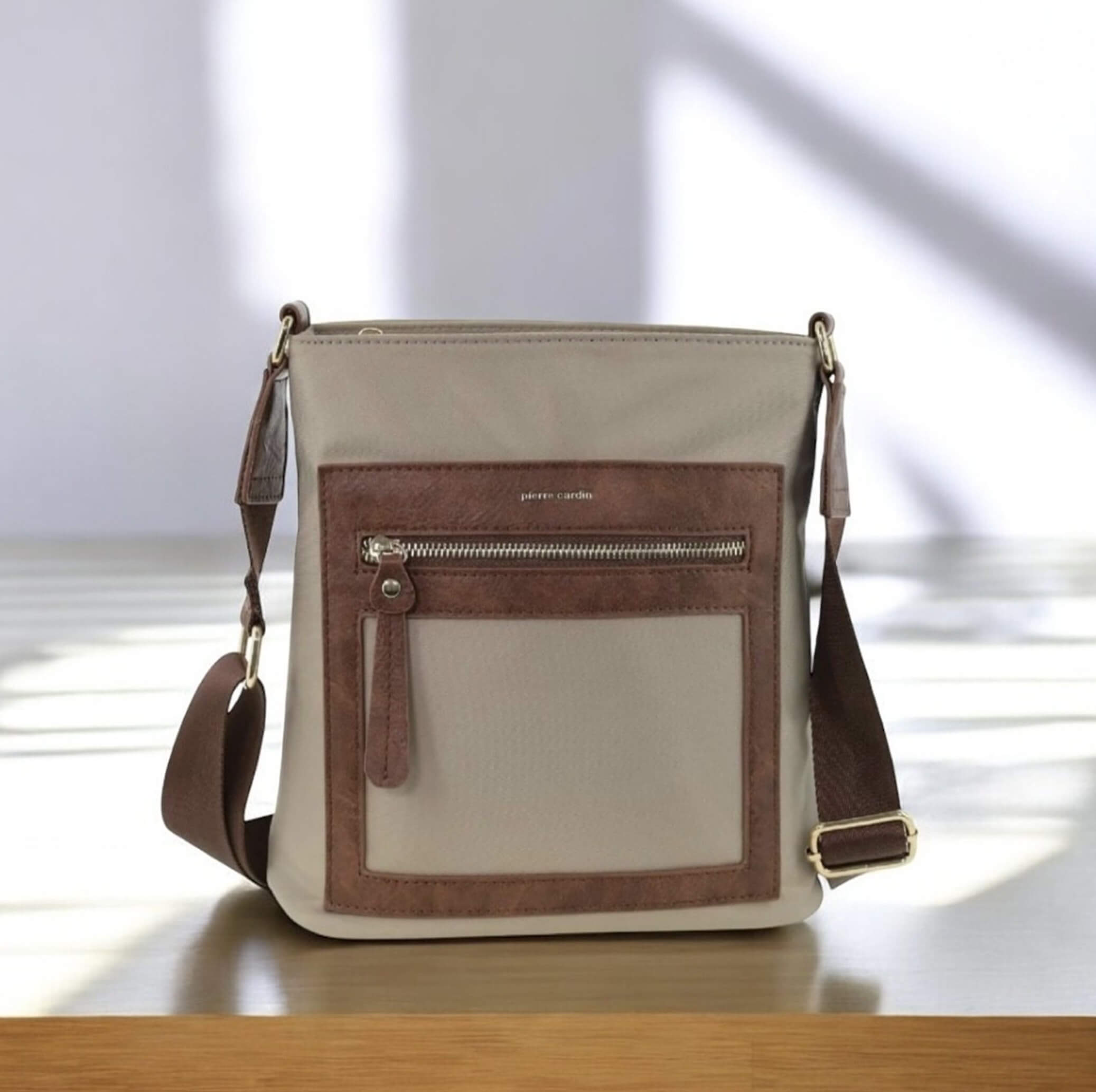 Pierre Cardin RFID Nylon Crossbody Bag In Camel