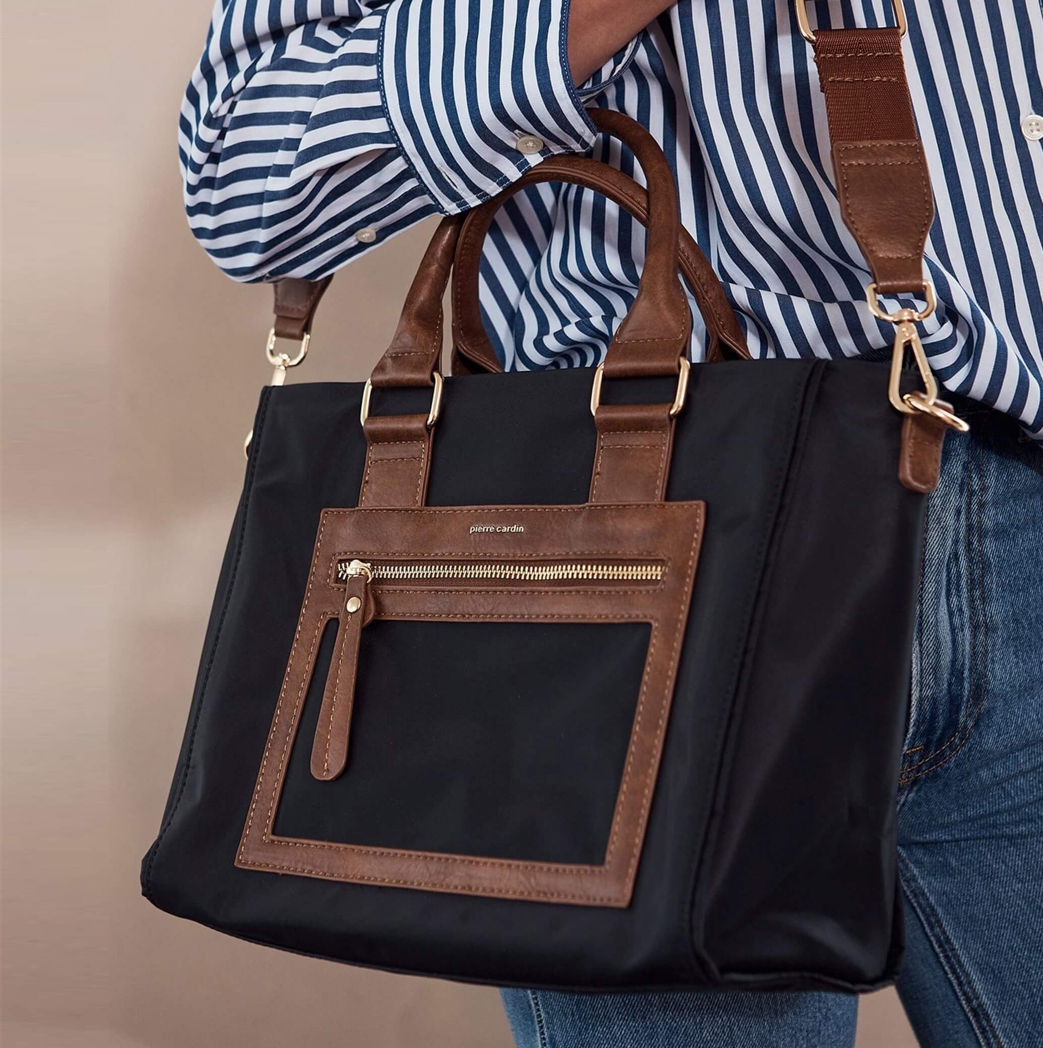 Pierre Cardin Nylon RFID Lightweight Mini Tote/Crossbody Bag In Black