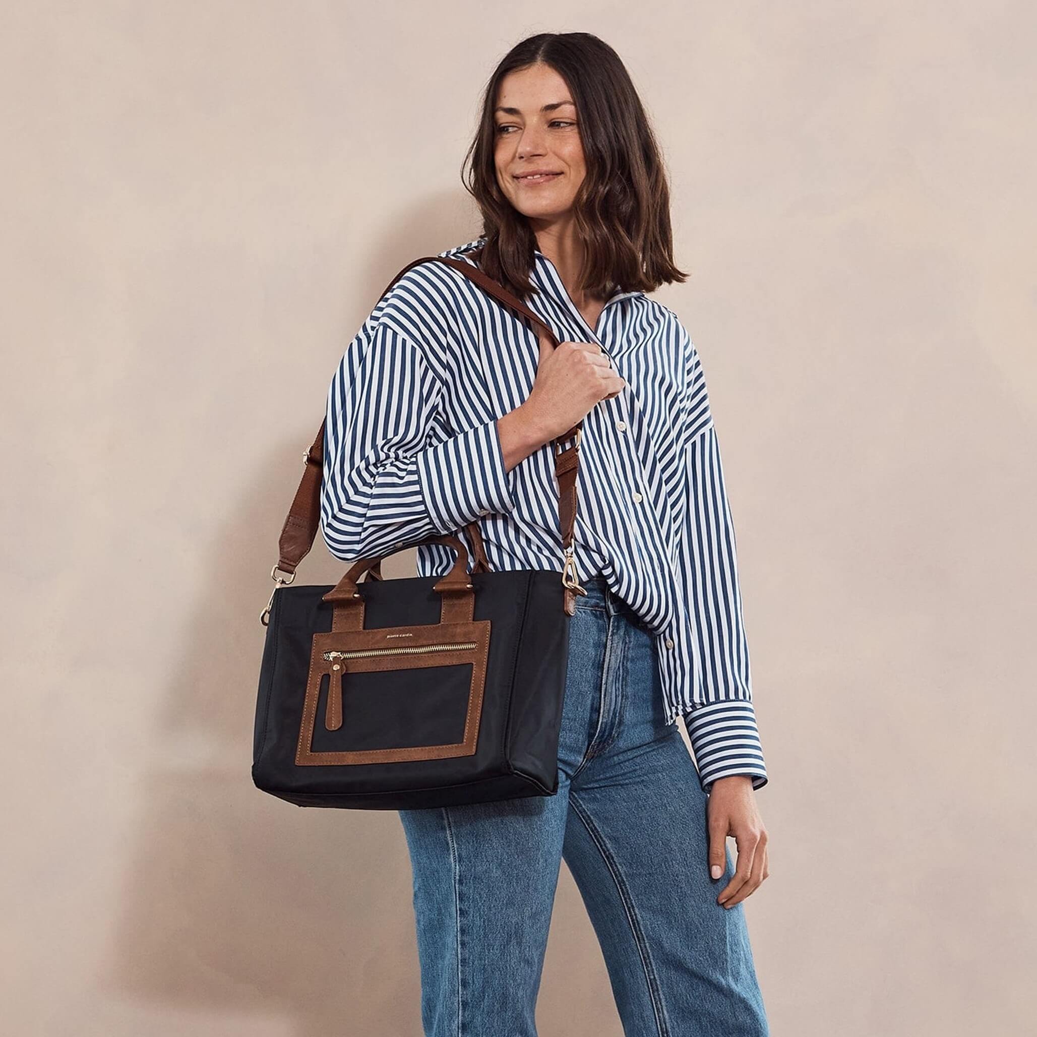 Pierre Cardin Nylon RFID Lightweight Mini Tote/Crossbody Bag In Black