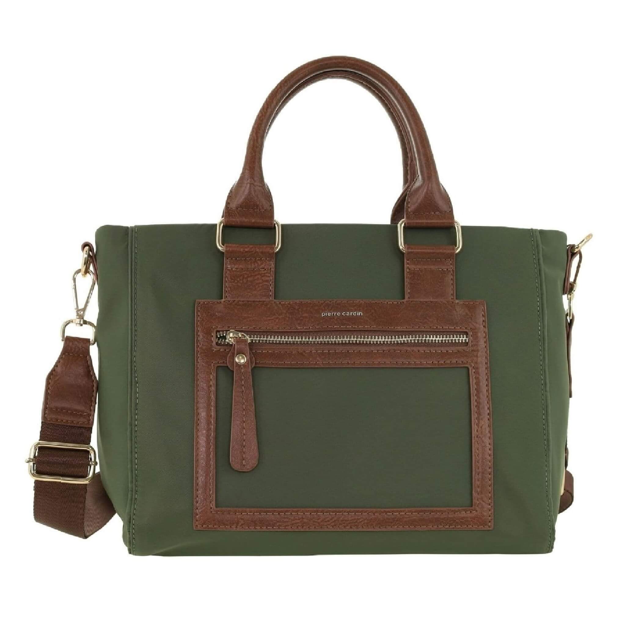 Pierre Cardin Nylon RFID Lightweight Tote/Crossbody Bag In Olive