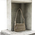 Pierre Cardin RFID Anti-Theft Nylon Crossbody Bag In Camel
