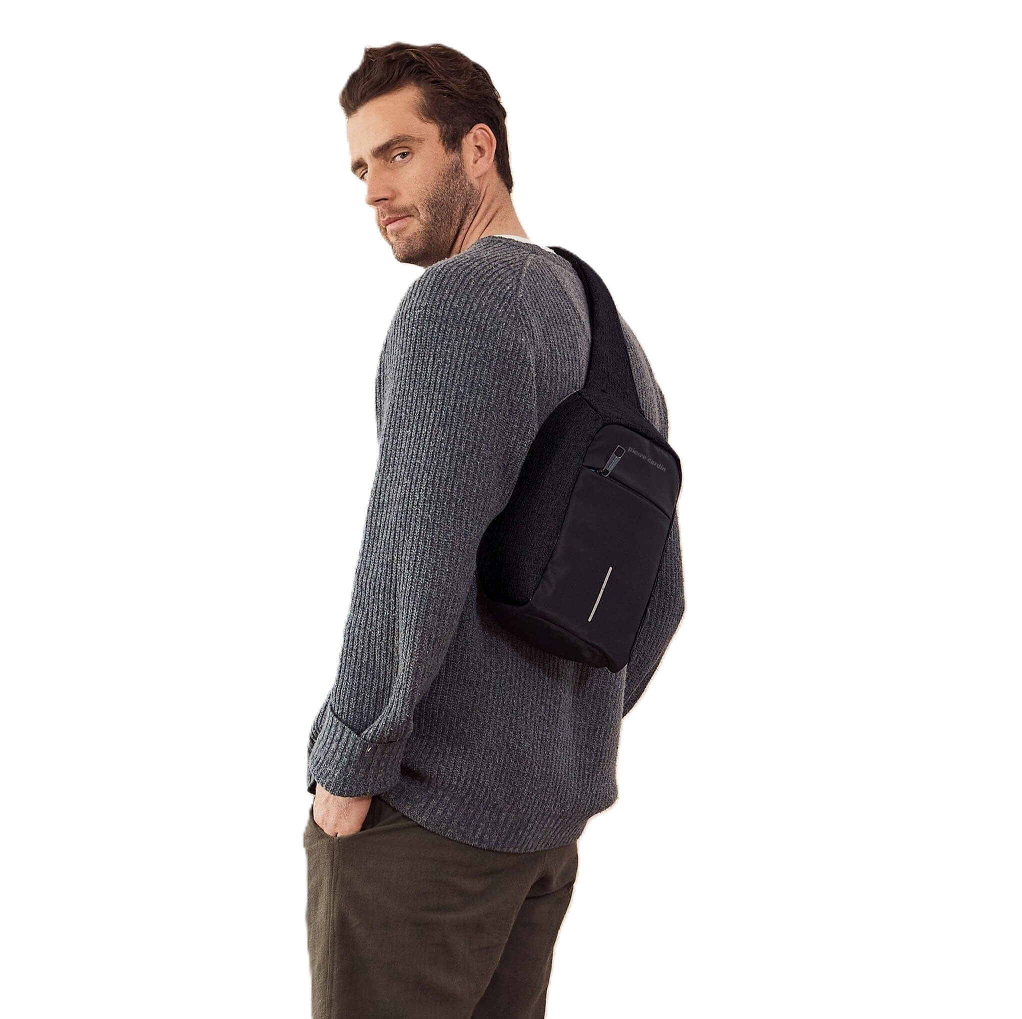 Pierre Cardin black nylon men’s sling bag