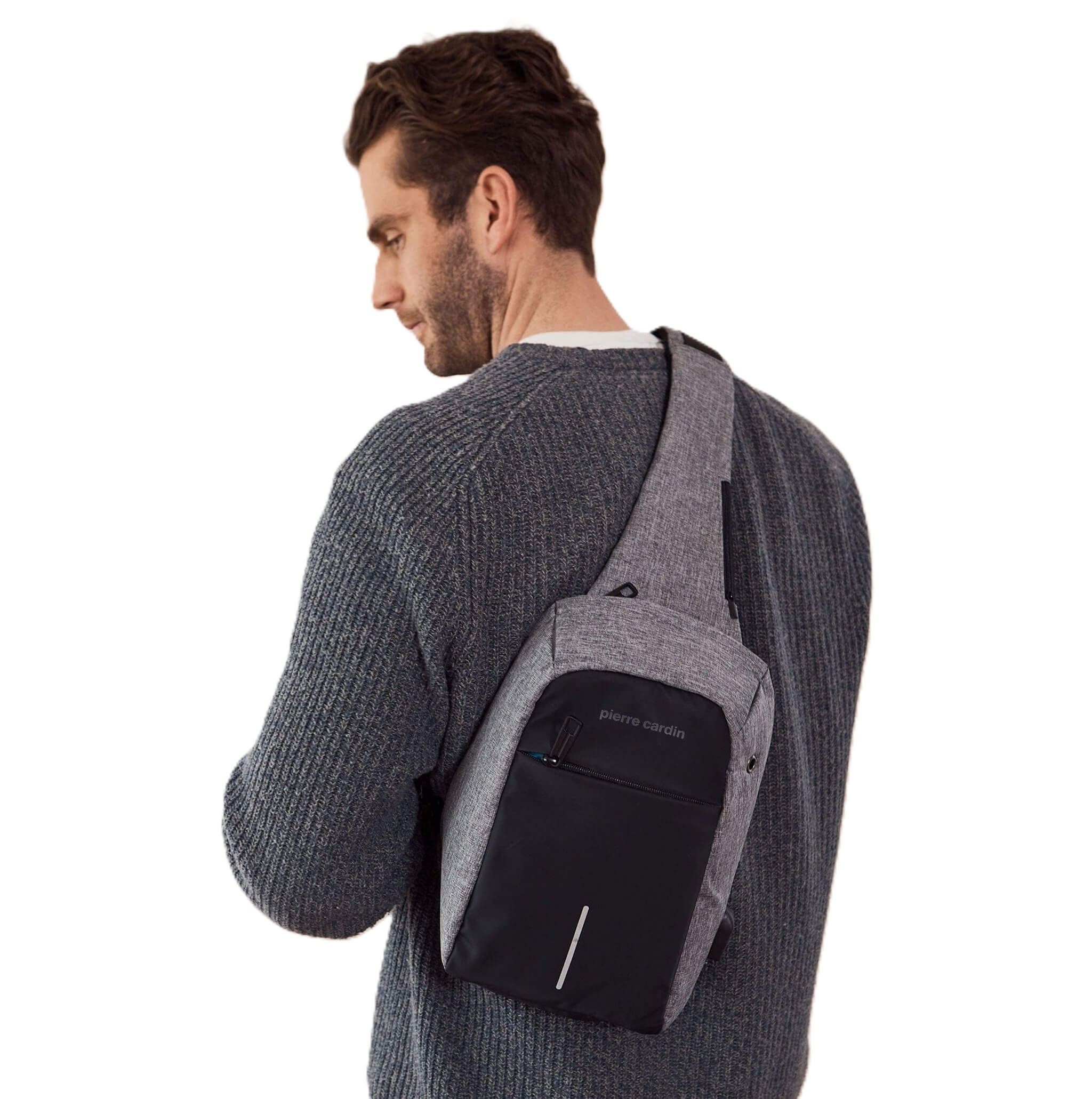 Pierre Cardin grey nylon men’s sling bag