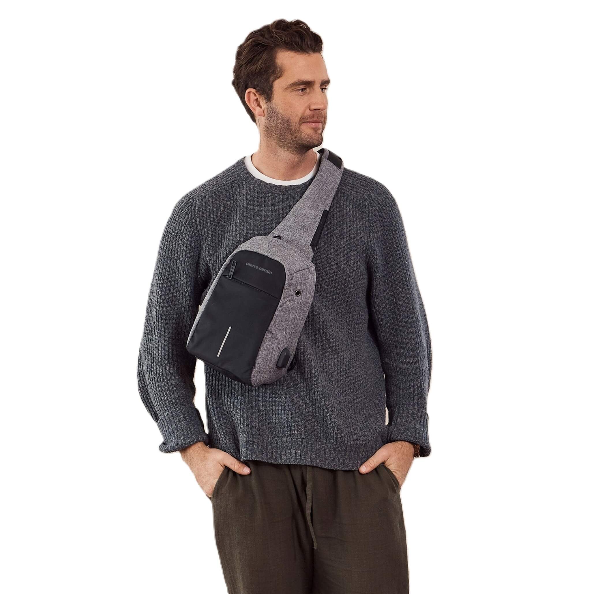 Pierre Cardin grey nylon men’s sling bag