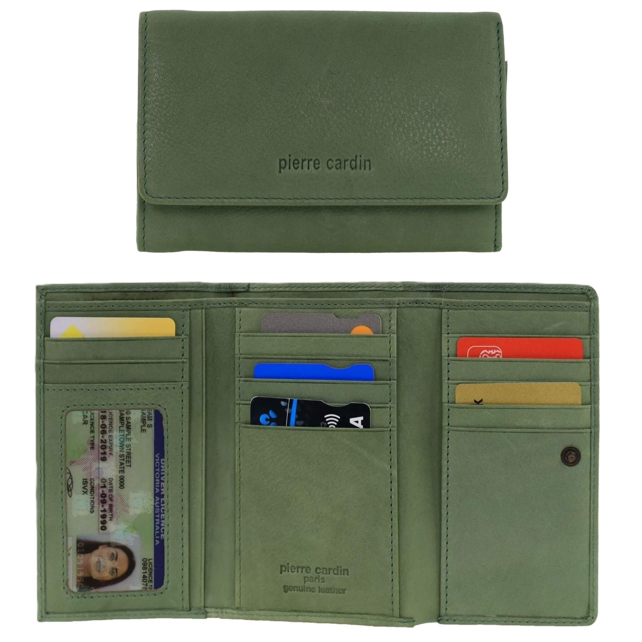 Pierre Cardin Ladies Leather RFID Tri-fold Wallet in Sage