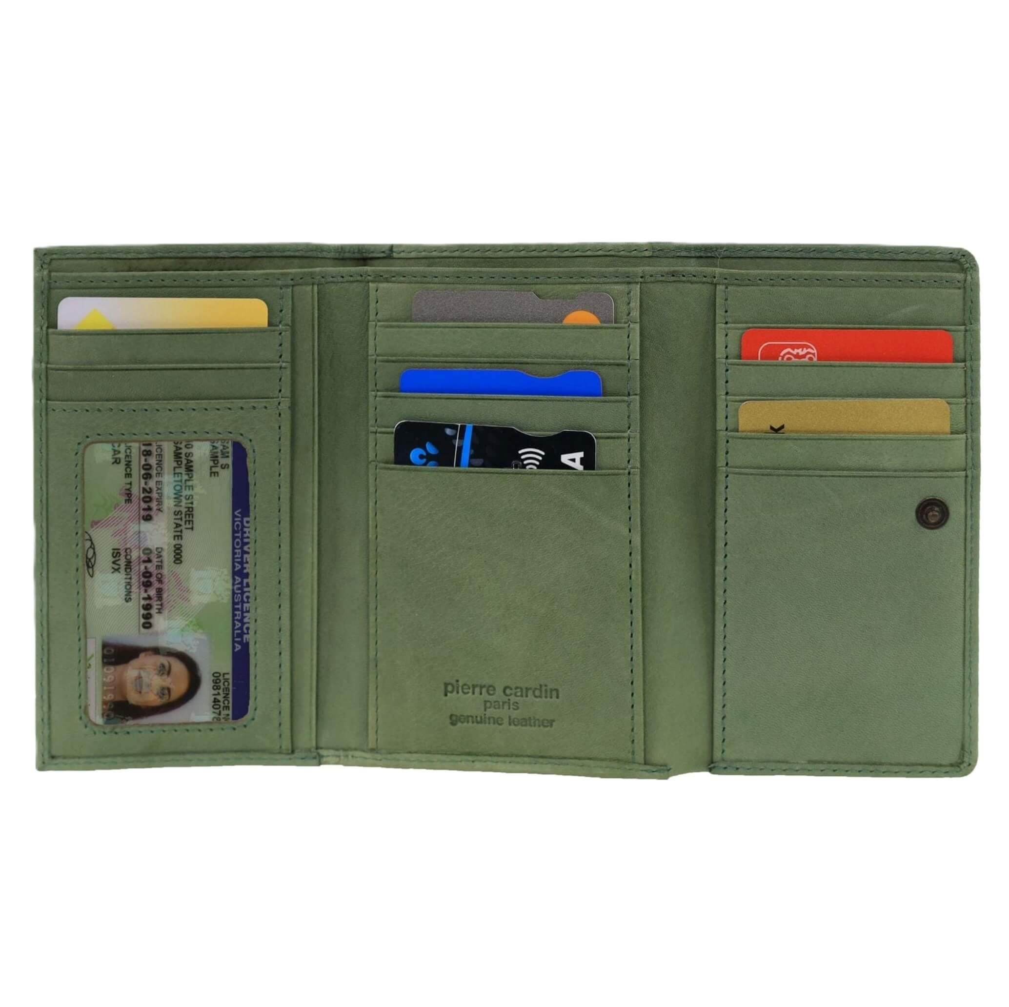 Pierre Cardin Ladies Leather RFID Tri-fold Wallet in Sage
