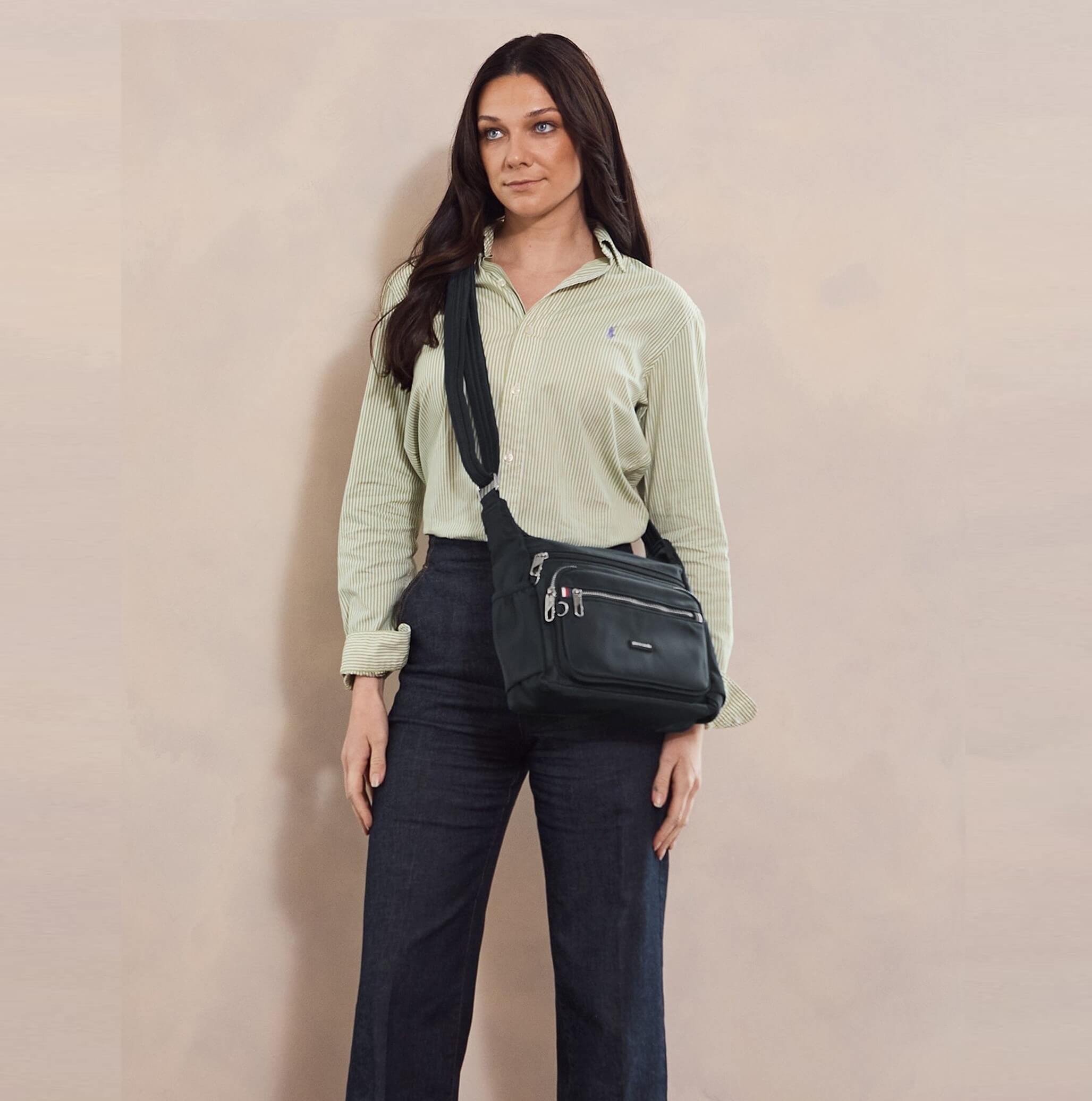 Pierre Cardin RFID Anti-Theft Nylon Crossbody Bag In Black