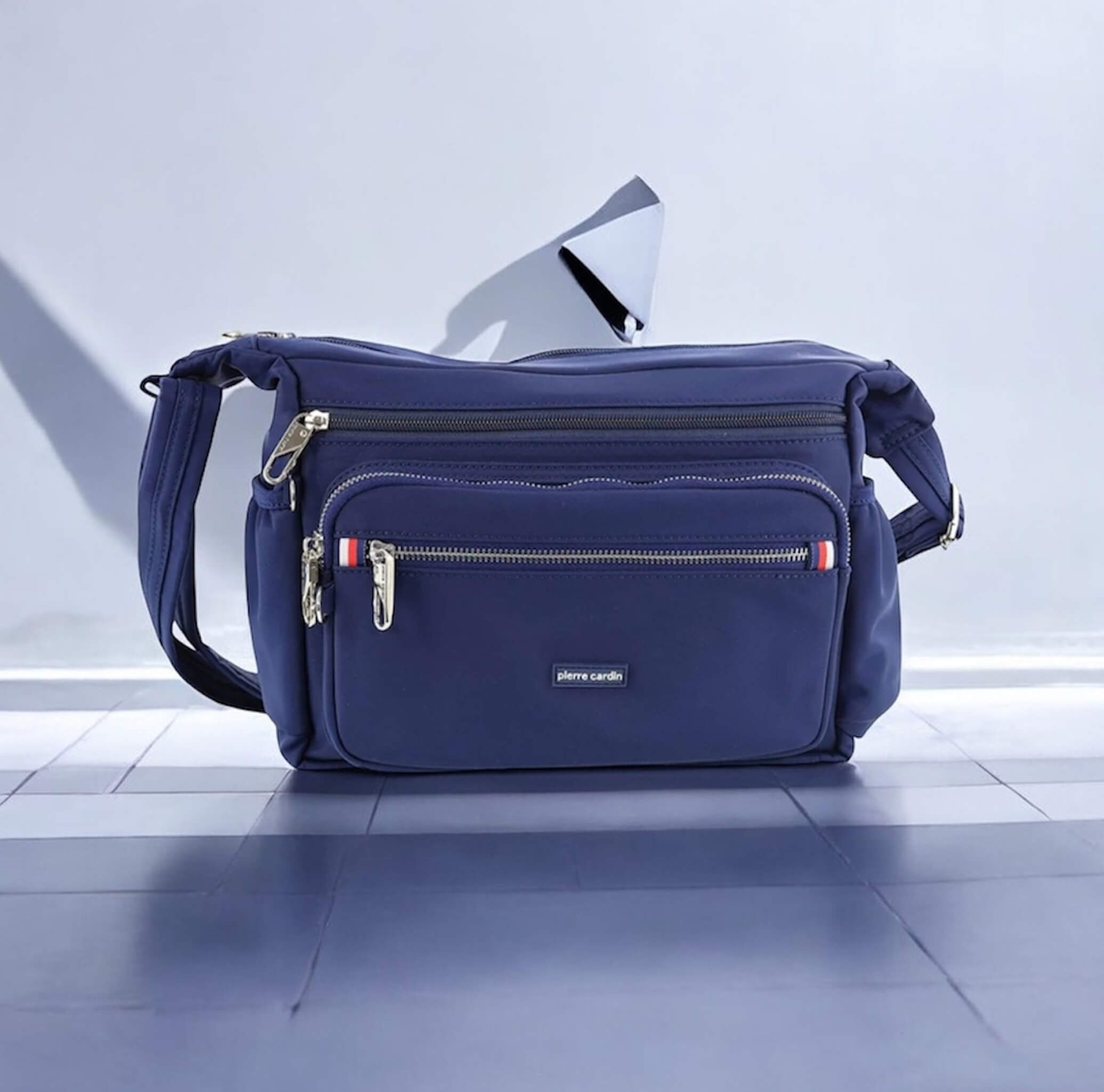 Pierre Cardin RFID Anti-Theft Nylon Crossbody Bag In Navy