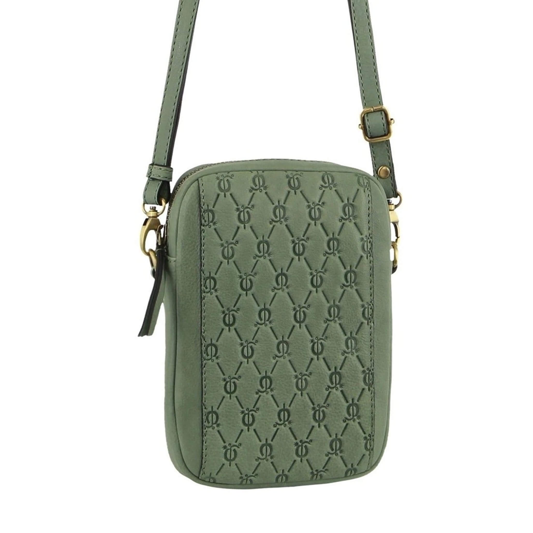 Pierre Cardin RFID Ladies Textured Leather Phone Bag in Sage