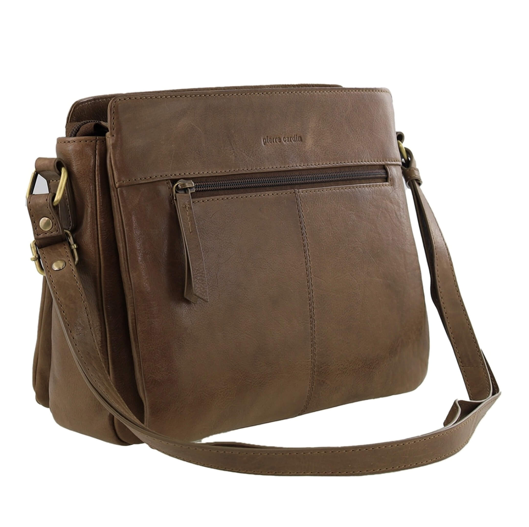 Pierre Cardin Unisex Italian Leather Crossbody Bag In Oak