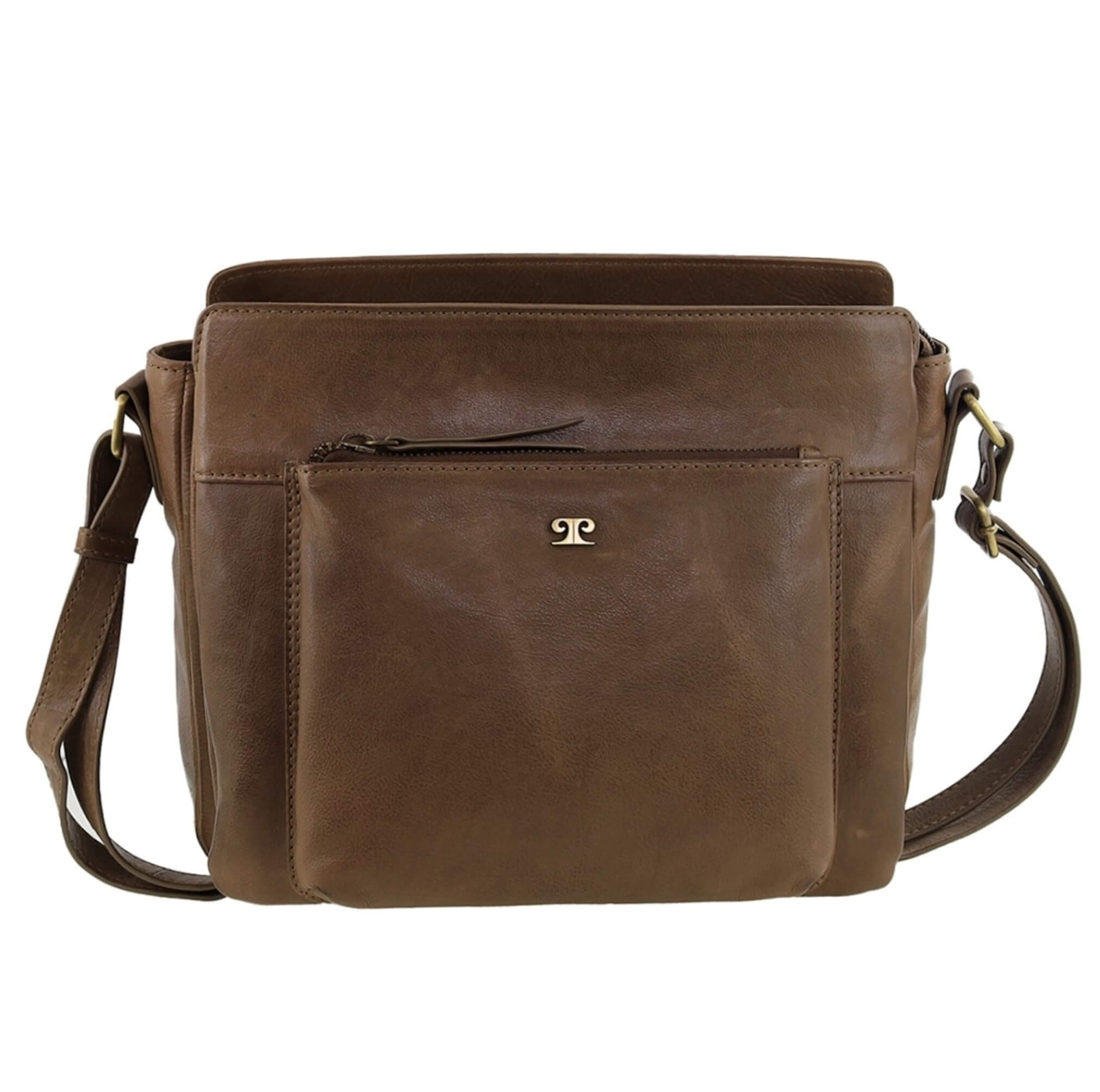 Pierre Cardin Unisex Italian Leather Crossbody Bag In Oak