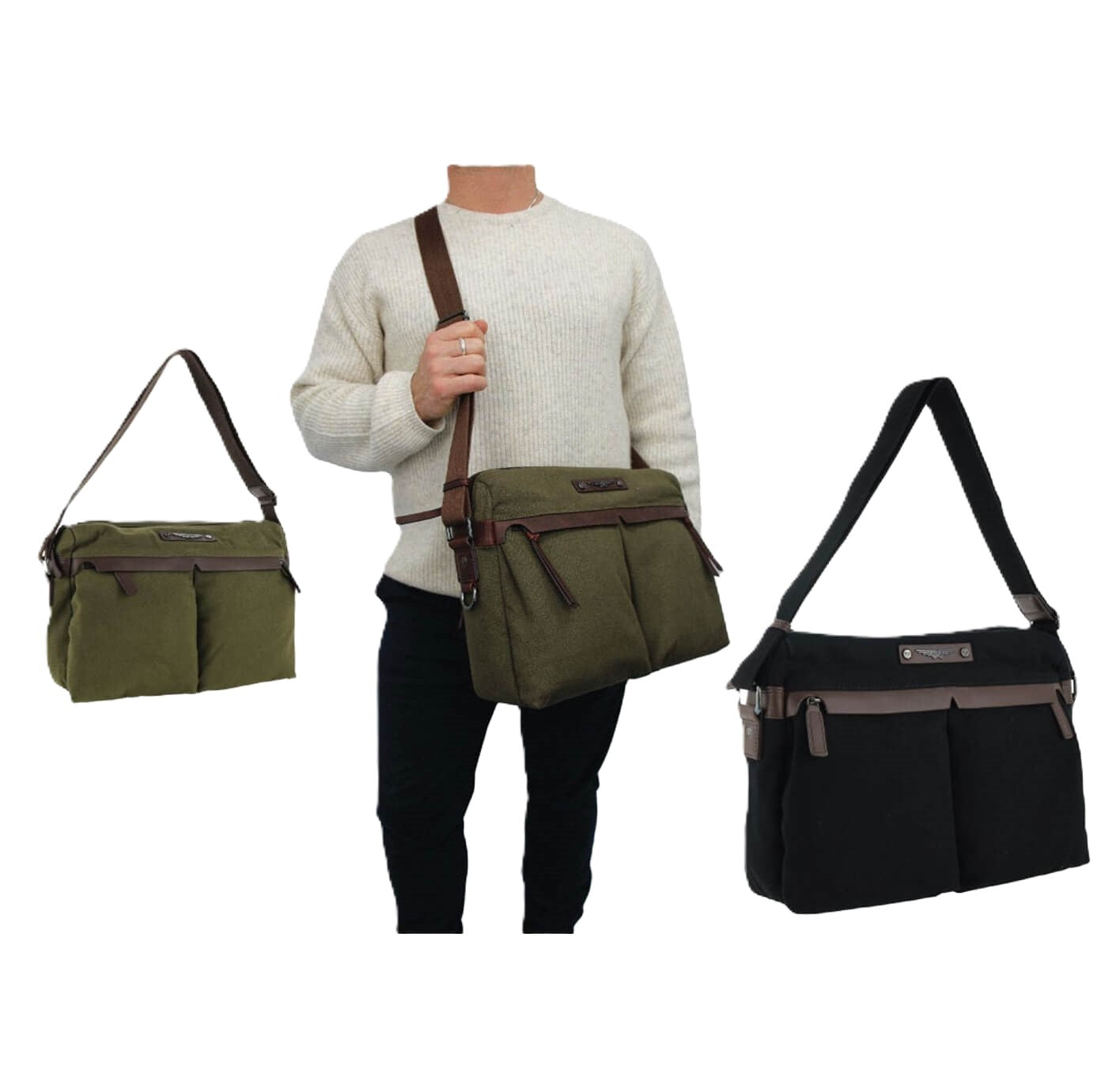Police Rustic Canvas Men's Messenger-Business Bag in Black