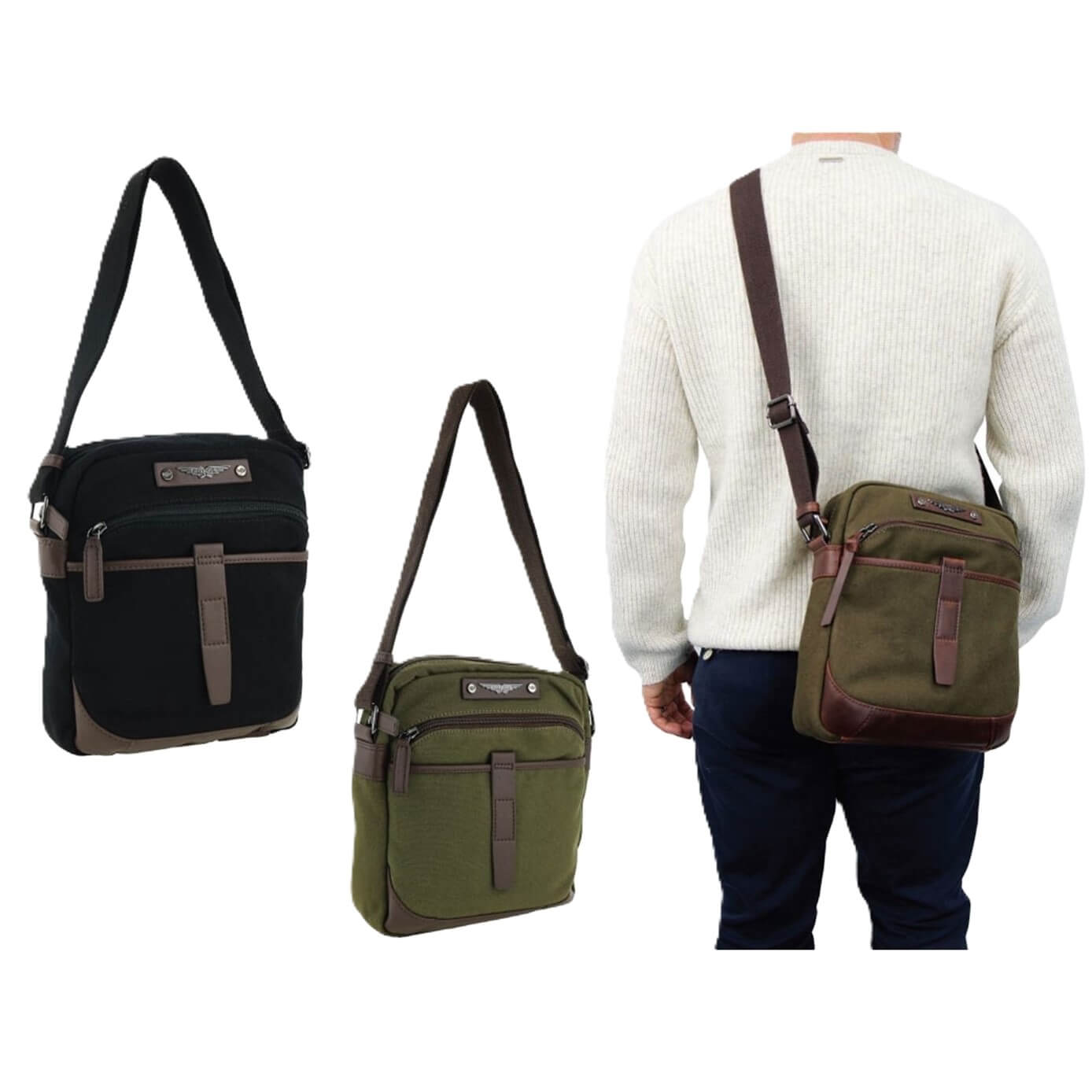 Police Men's Rustic Canvas Crossbody Bag in Black