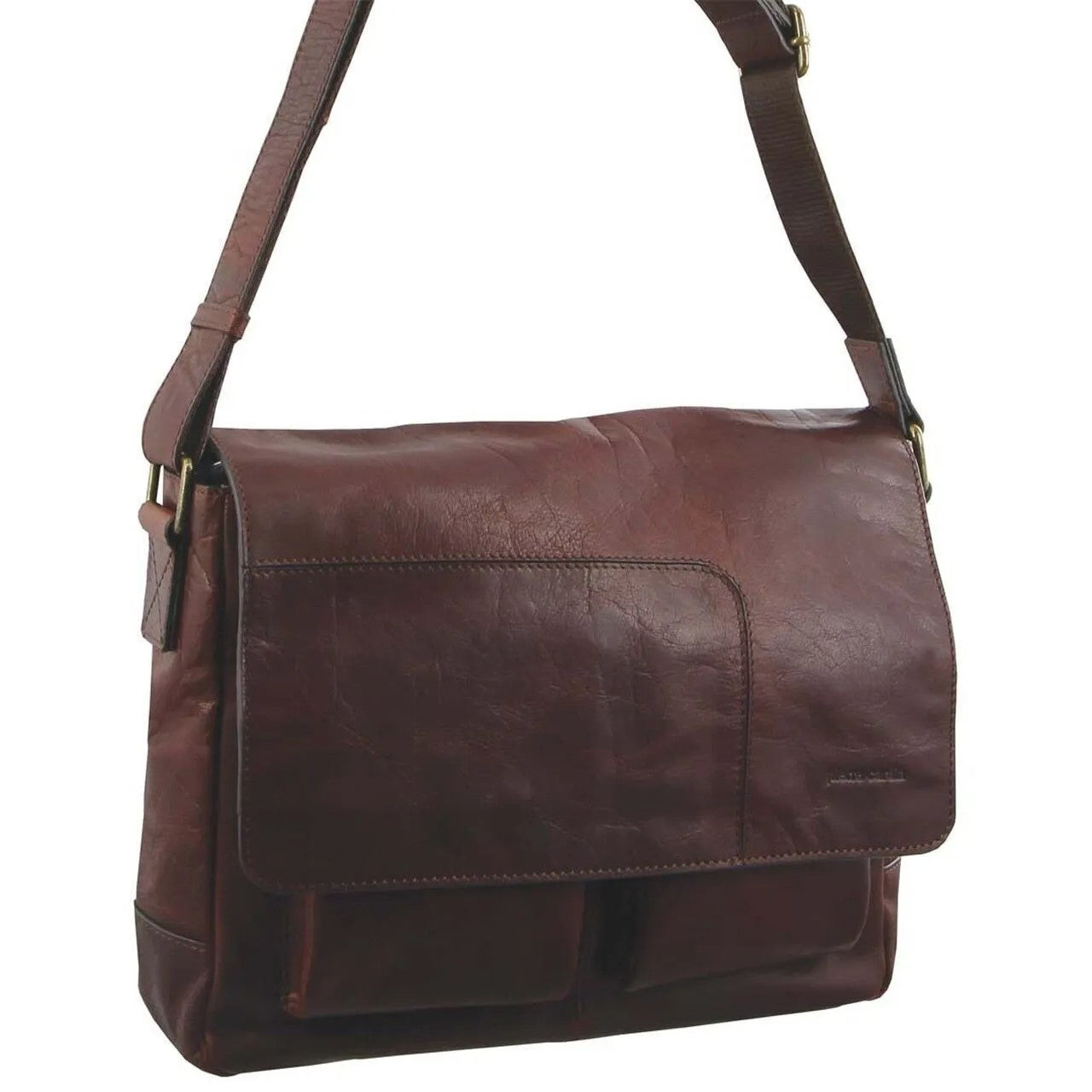 Pierre Cardin Men's Rustic Leather Messenger Bag in Chestnut
